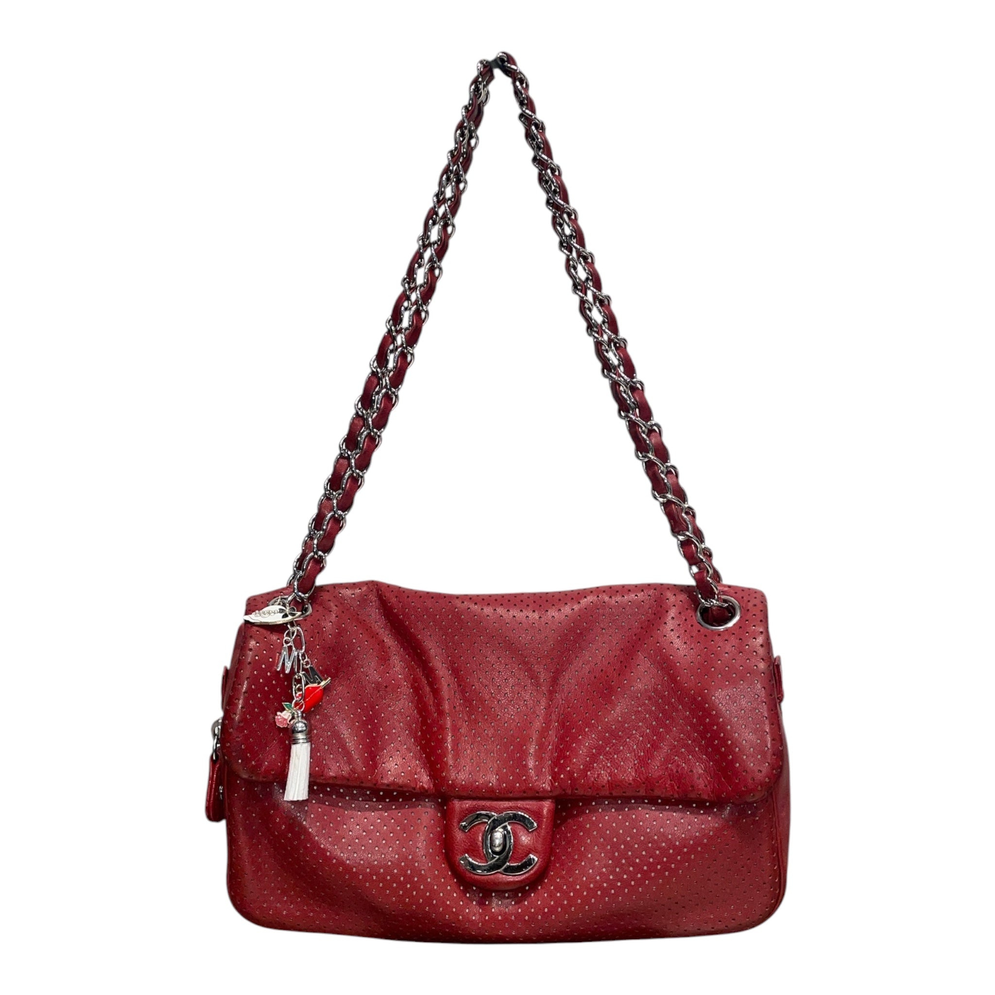 CHANEL/Bag/RED/PERFORATED LEATHER FLAP BAG view 1