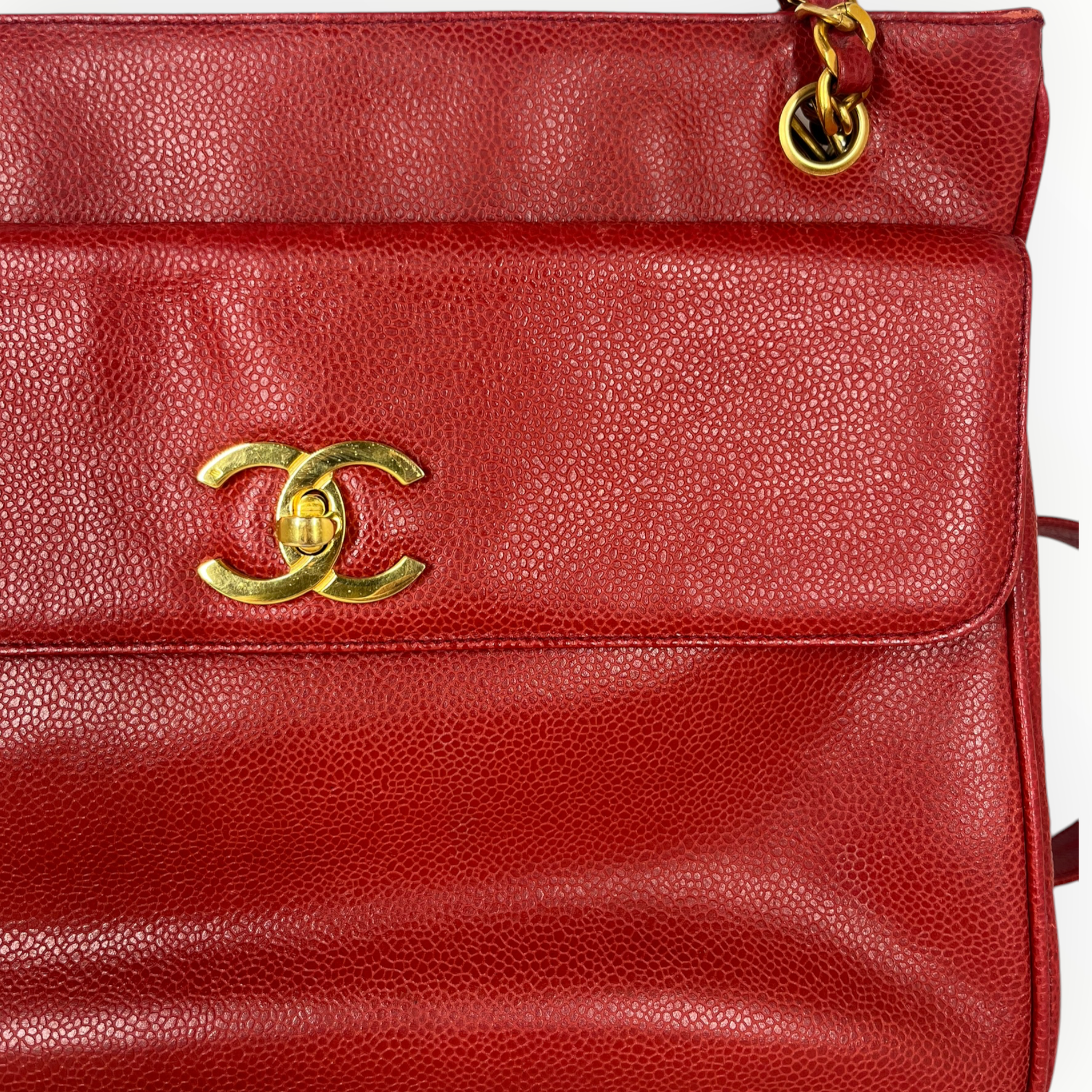 CHANEL/Tote Bag/Leather/RED/GST Cavier Tote view 7