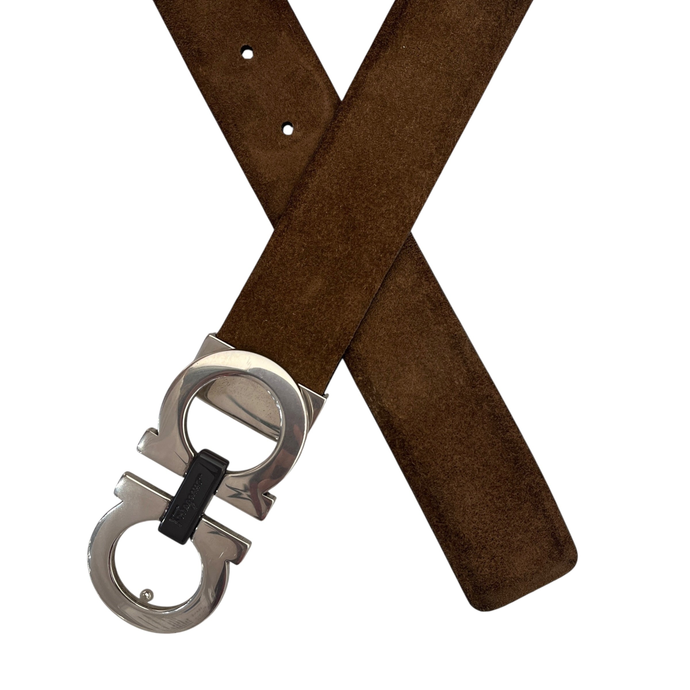 Salvatore Ferragamo/Belt/Suede/CML/M's/silver buckle/ darker slvr log view 2