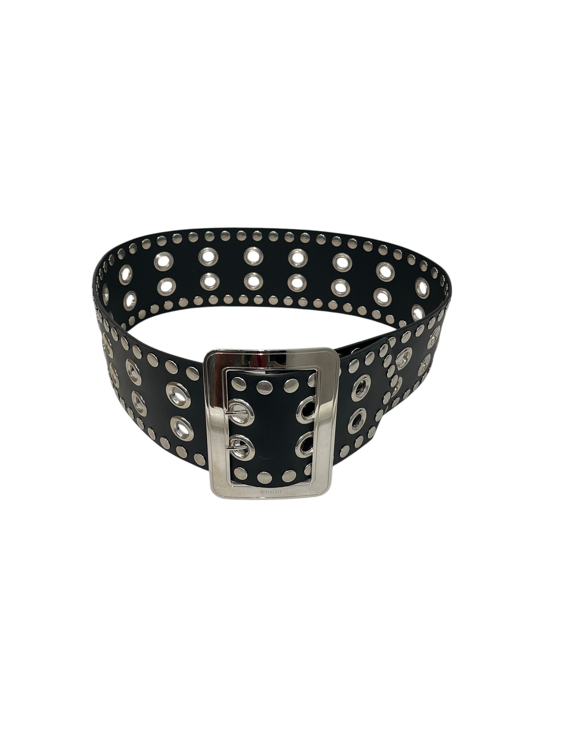 GUCCI/Belt/Leather/BLK/L's/wide studded 2 prong view 1