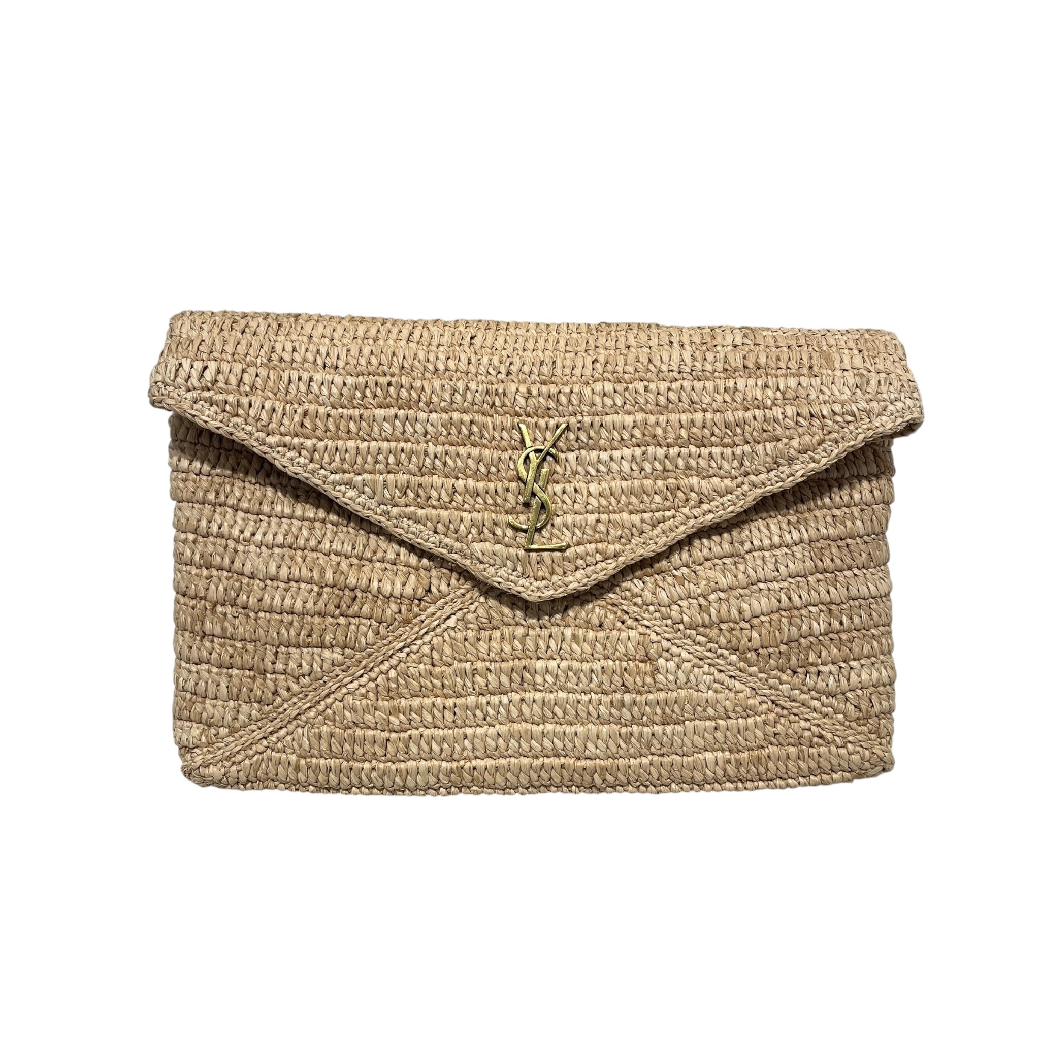YVES SAINT LAURENT/Pouch/BEG/Cassandre Large Woven Raffia view 1