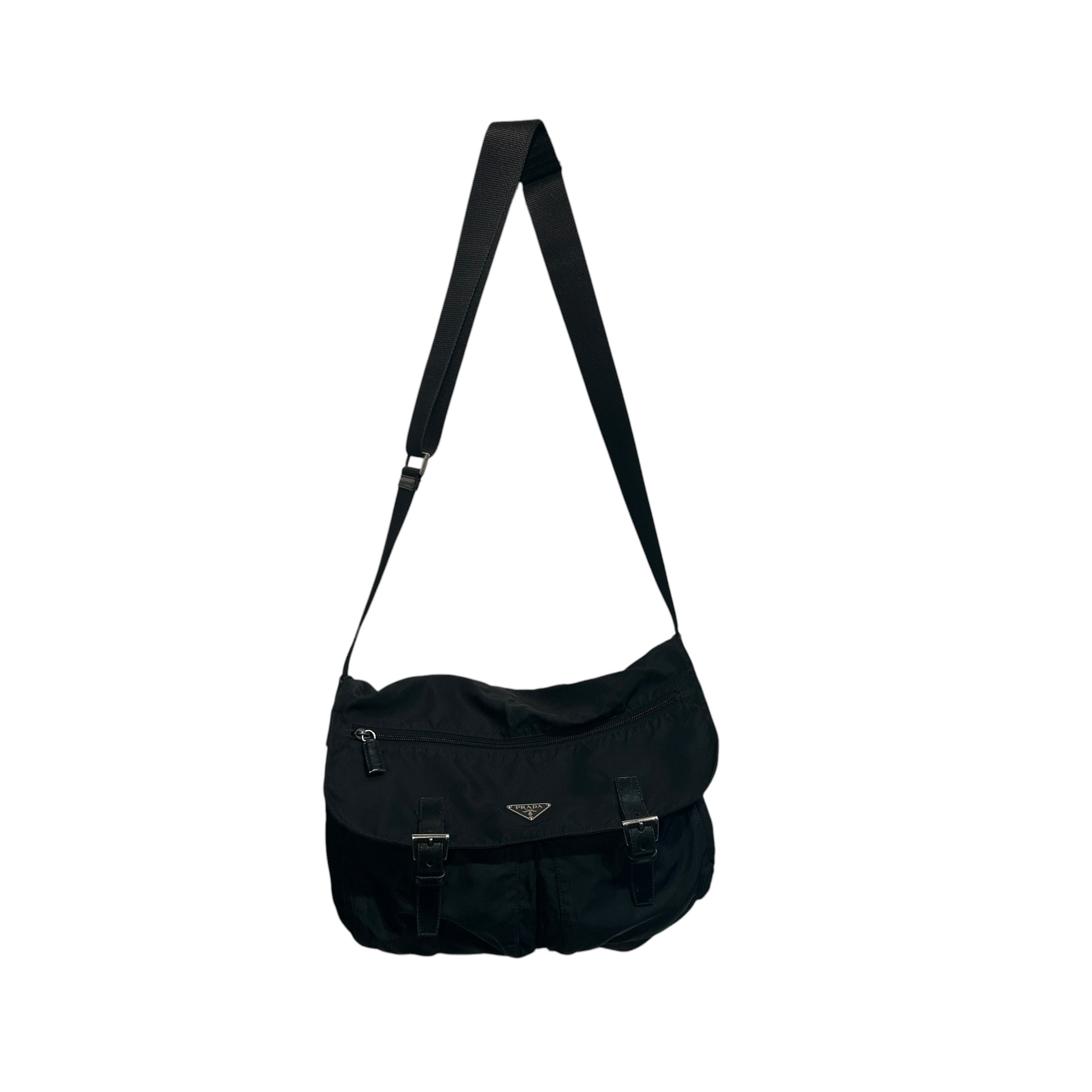 PRADA/Cross Body Bag/Nylon/BLK/TESSUTO MESSENGER BAG/BUCKLES view 1