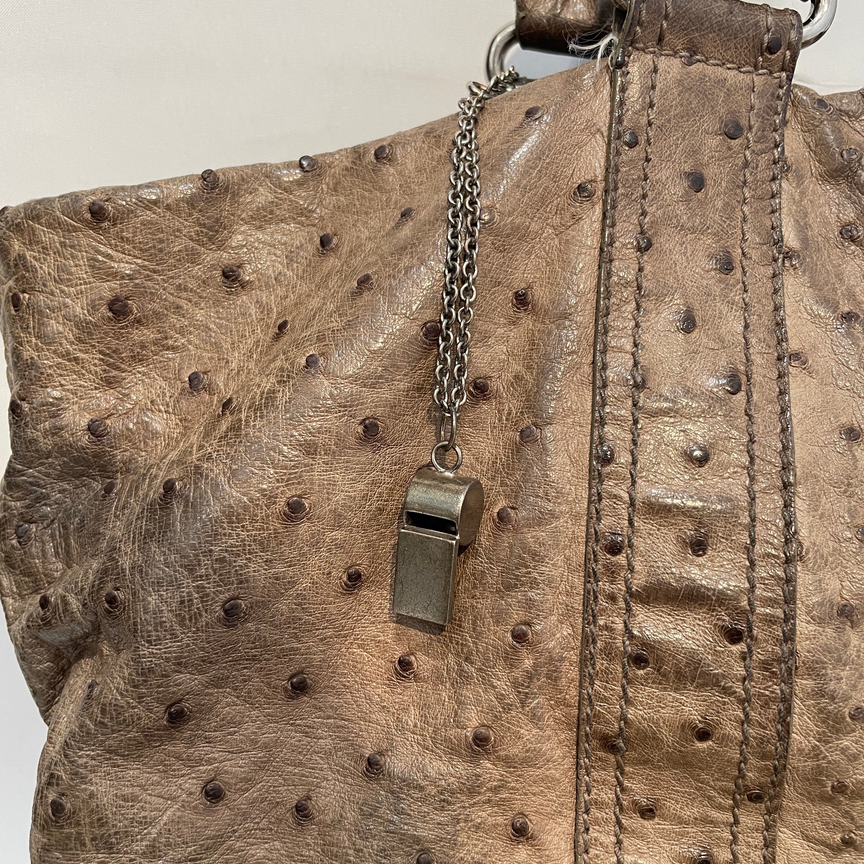 BALENCIAGA/Hand Bag/Leather/BRW/Ostrich Top-Handle Zip-up Bag view 5