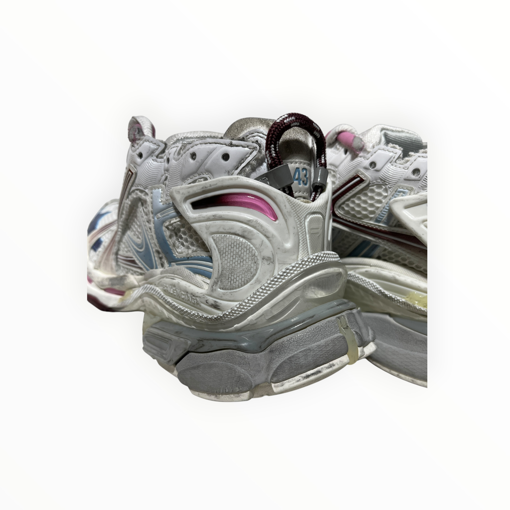 BALENCIAGA/Low-Sneakers/US 10/Leather/WHT/blue and pink runner gradient view 3