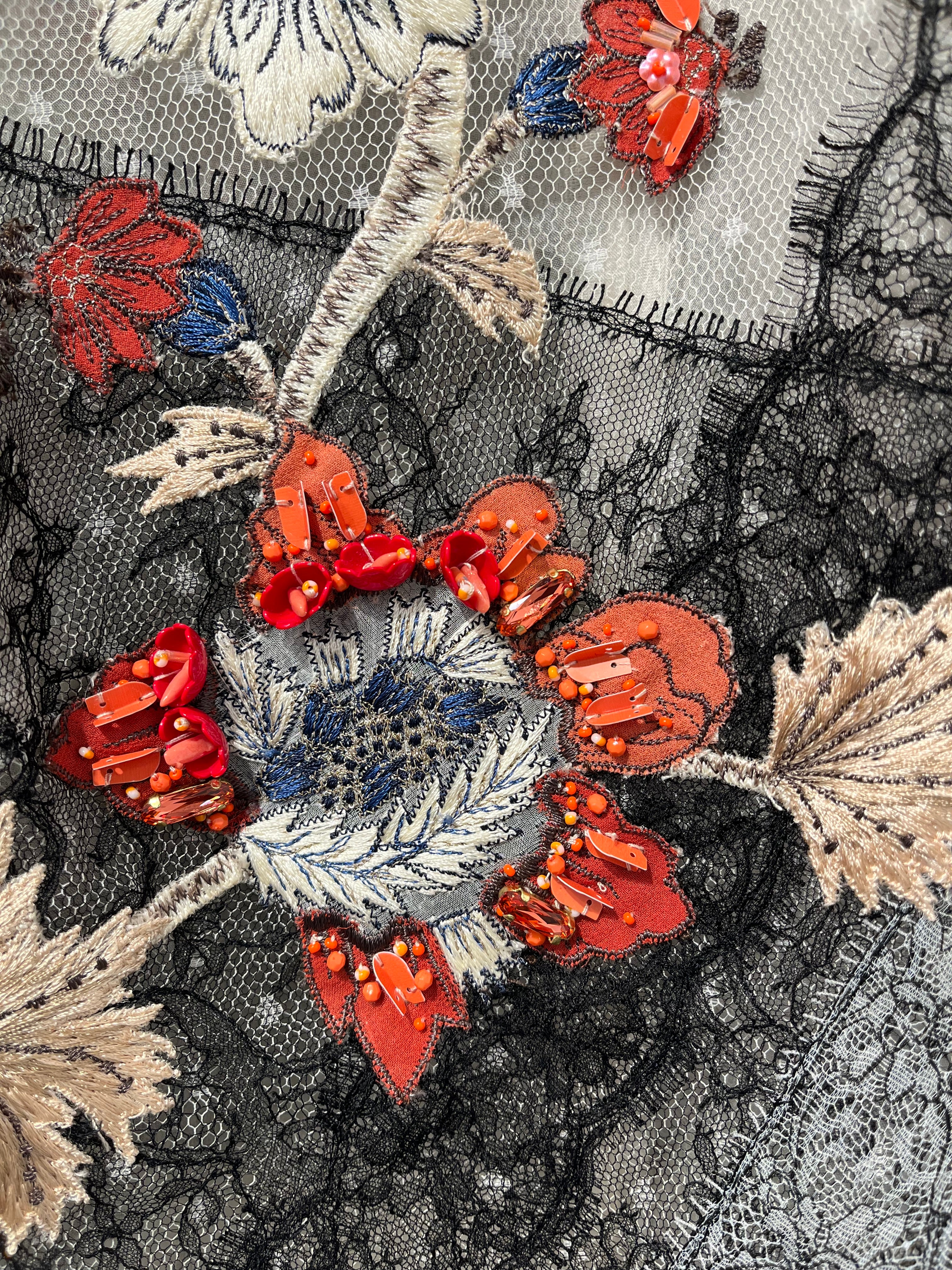 BIYAN/LS Blouse/L/Floral Pattern/Silk/MLT/SHEER W/ LACE ALL OVER view 4