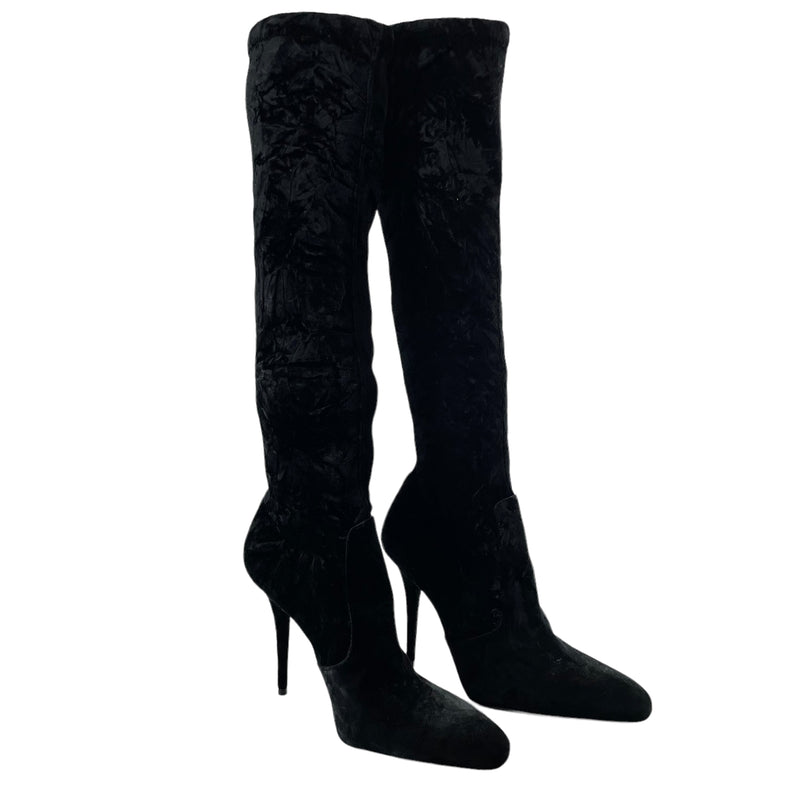 YVES SAINT LAURENT/Long Boots/EU 38.5/Velour/BLK/VELVET CALF BOOTS