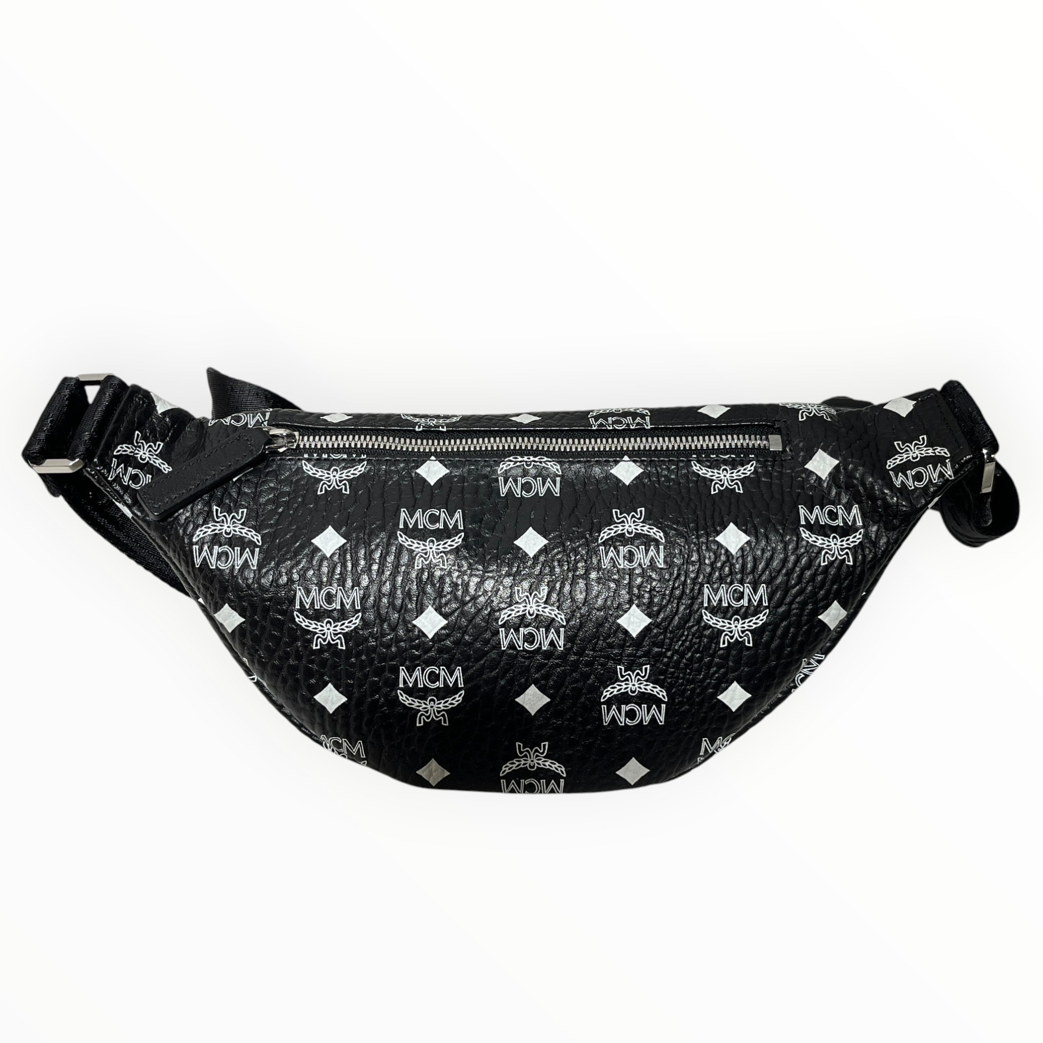 MCM/Fanny Pack/Monogram/Leather/BLK/WHITE LOGO ALL OVER view 2