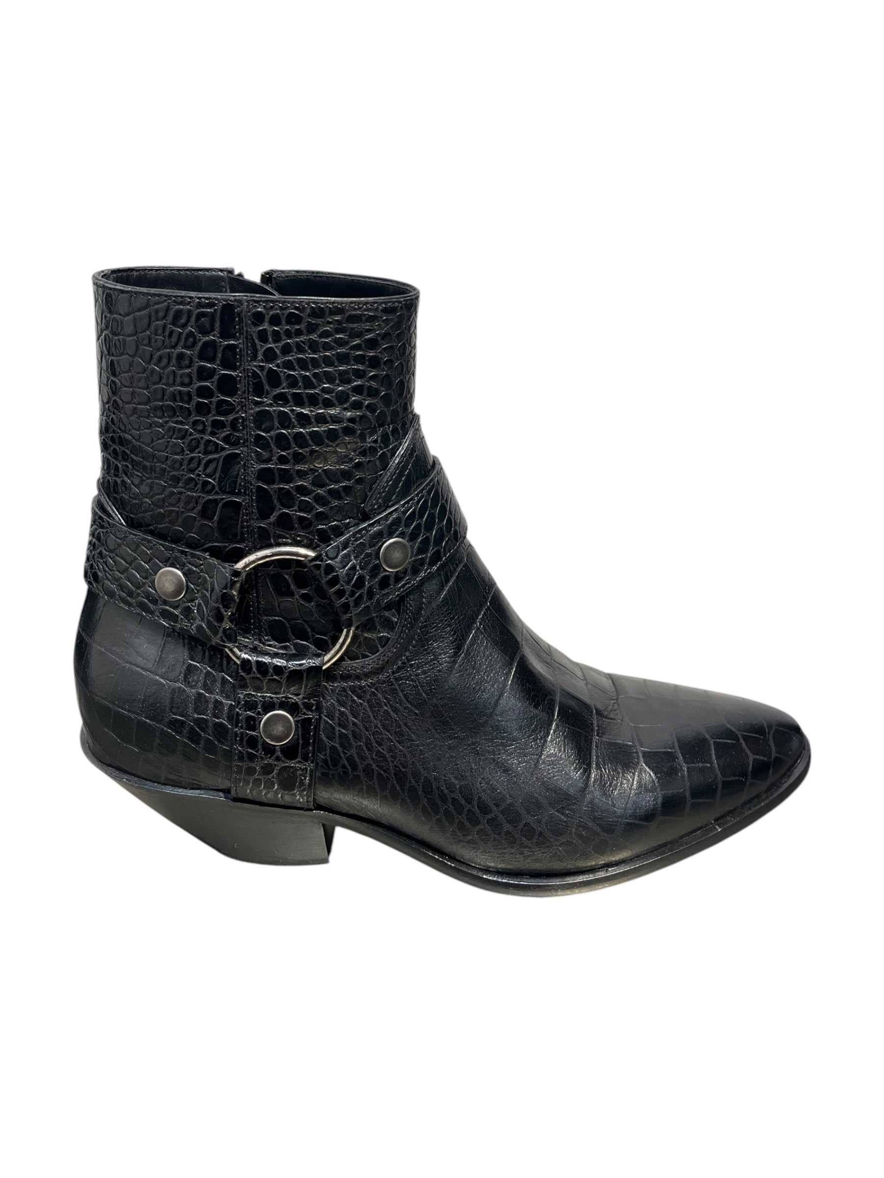 SAINT LAURENT/Ankle Boots/EU 37.5/Leather/BLK/WYATT CROC-EMBOSSED HARNESS view 2