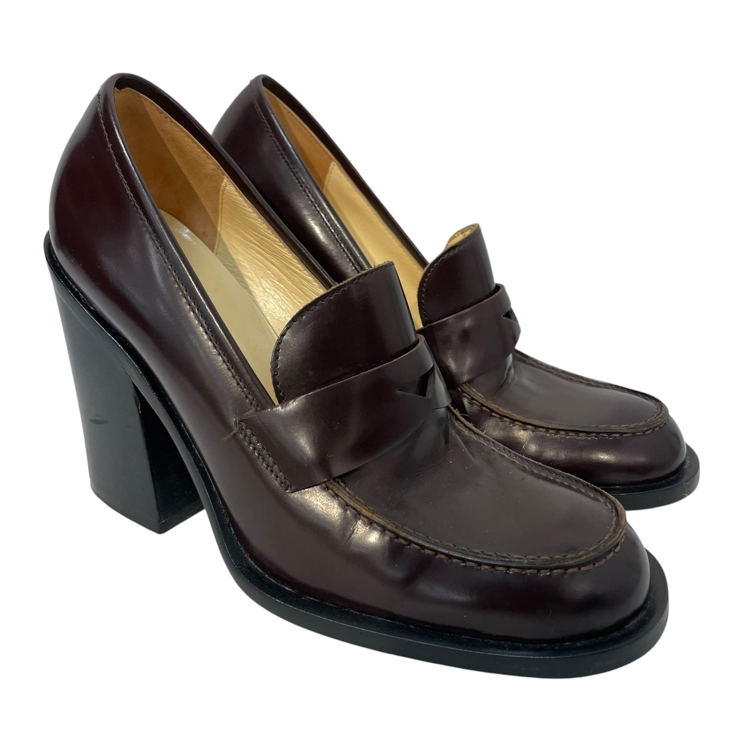 MIU MIU/Heels/EU 37/Leather/BRW/leather loafer heels view 1