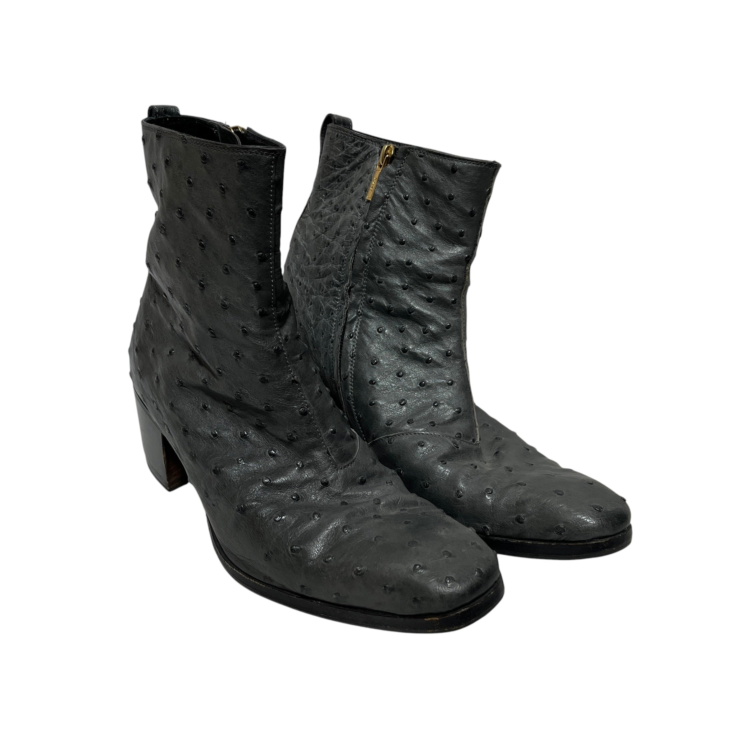 YVES SAINT LAURENT rive gauche/Boots/EU 39.5/Leather/GRY/OSTRICH LEATHER BOOT