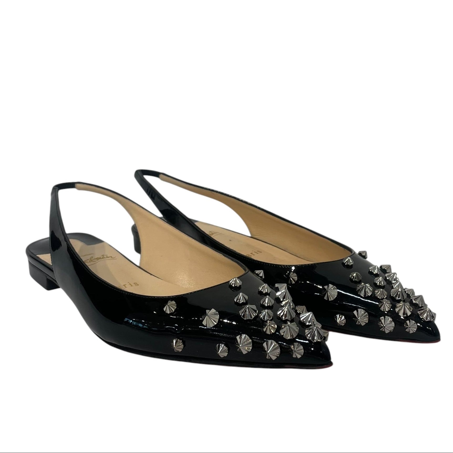 Christian Louboutin/Flat Shoes/EU 39/Leather/BLK/Drama Sling Wth Studs view 1