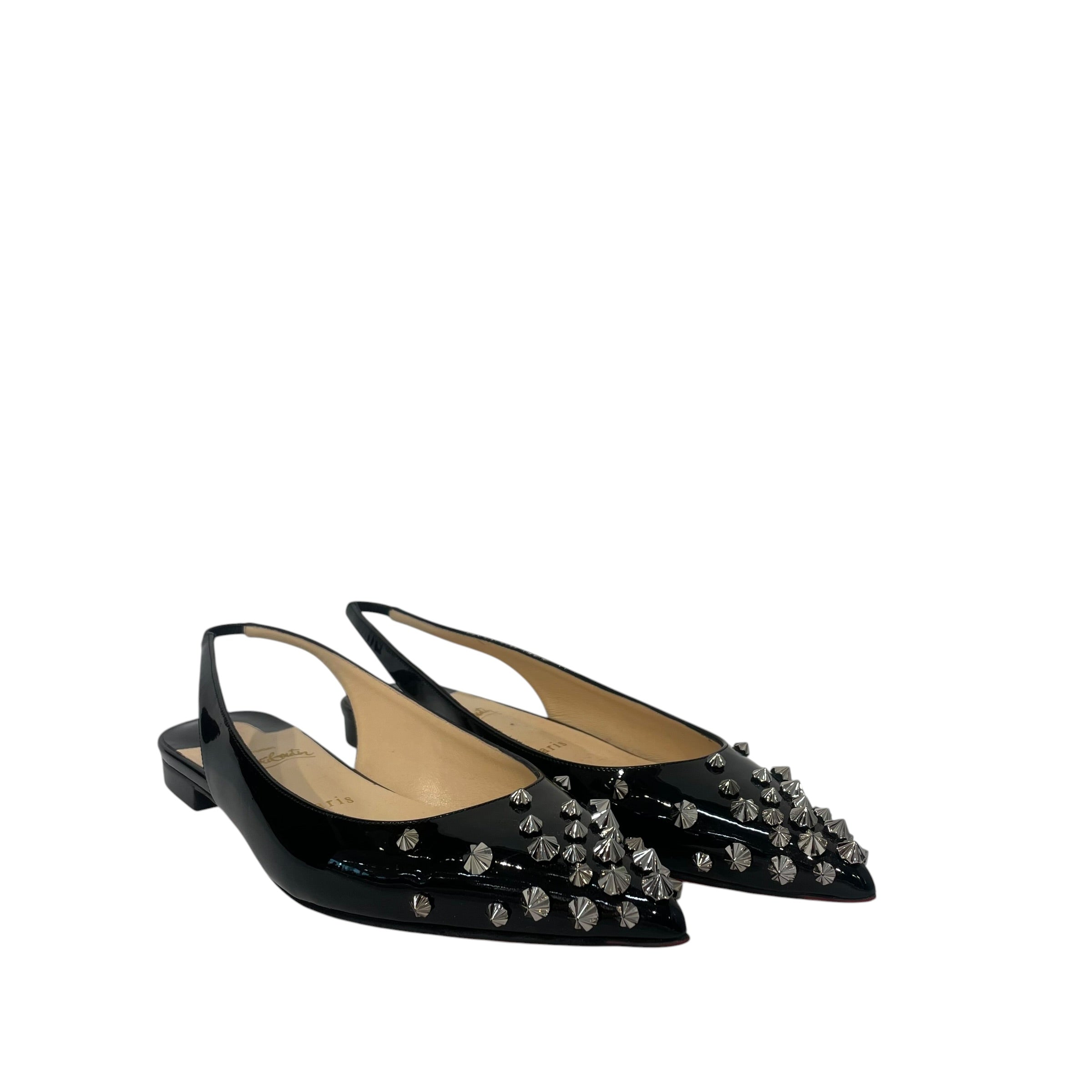 Christian Louboutin/Flat Shoes/EU 39/Leather/BLK/Drama Sling Wth Studs view 1