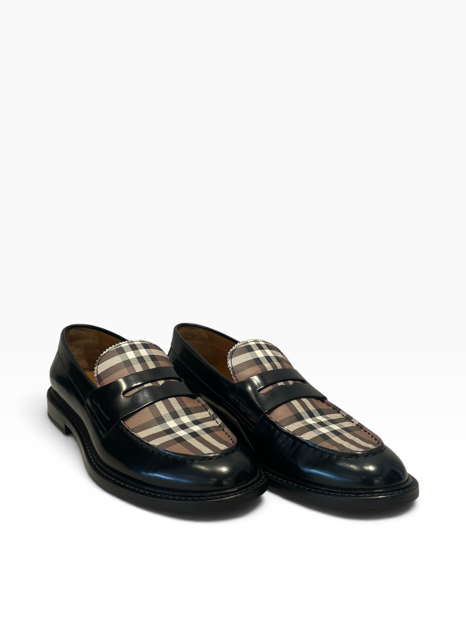BURBERRY LONDON/Loafers/US 11/Plaid/Leather/BLK/CROFTWOOD CHECK PENNY view 1