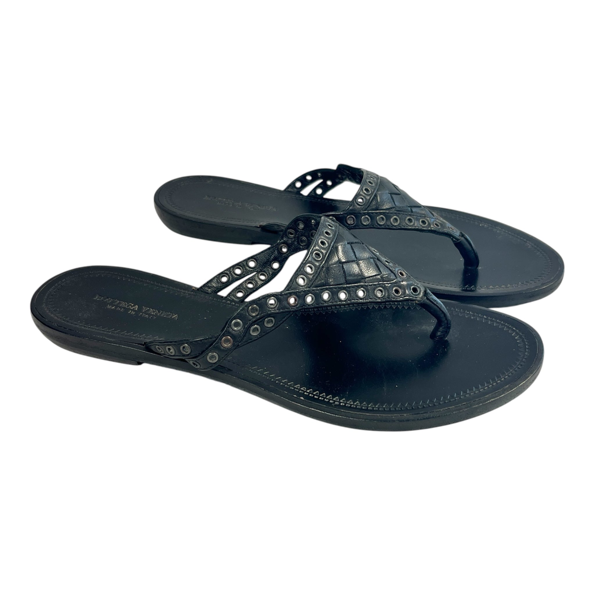 BOTTEGA VENETA/Flat Shoes/EU 35.5/Leather/BLK/THONG WOVEN FLATS view 1