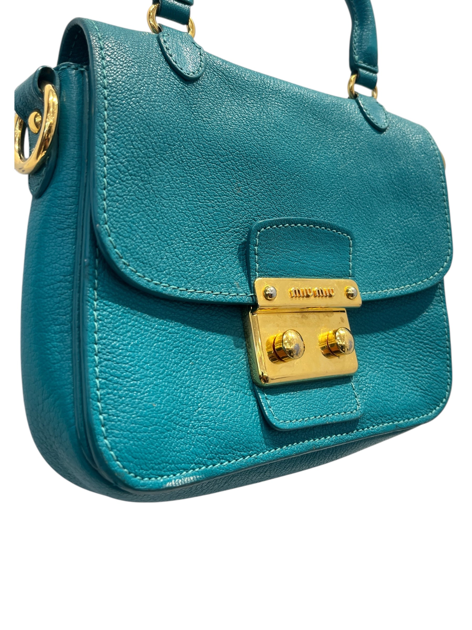 MIU MIU/Tote Bag/Leather/BLU/TURQOISETOPHANDLE view 6