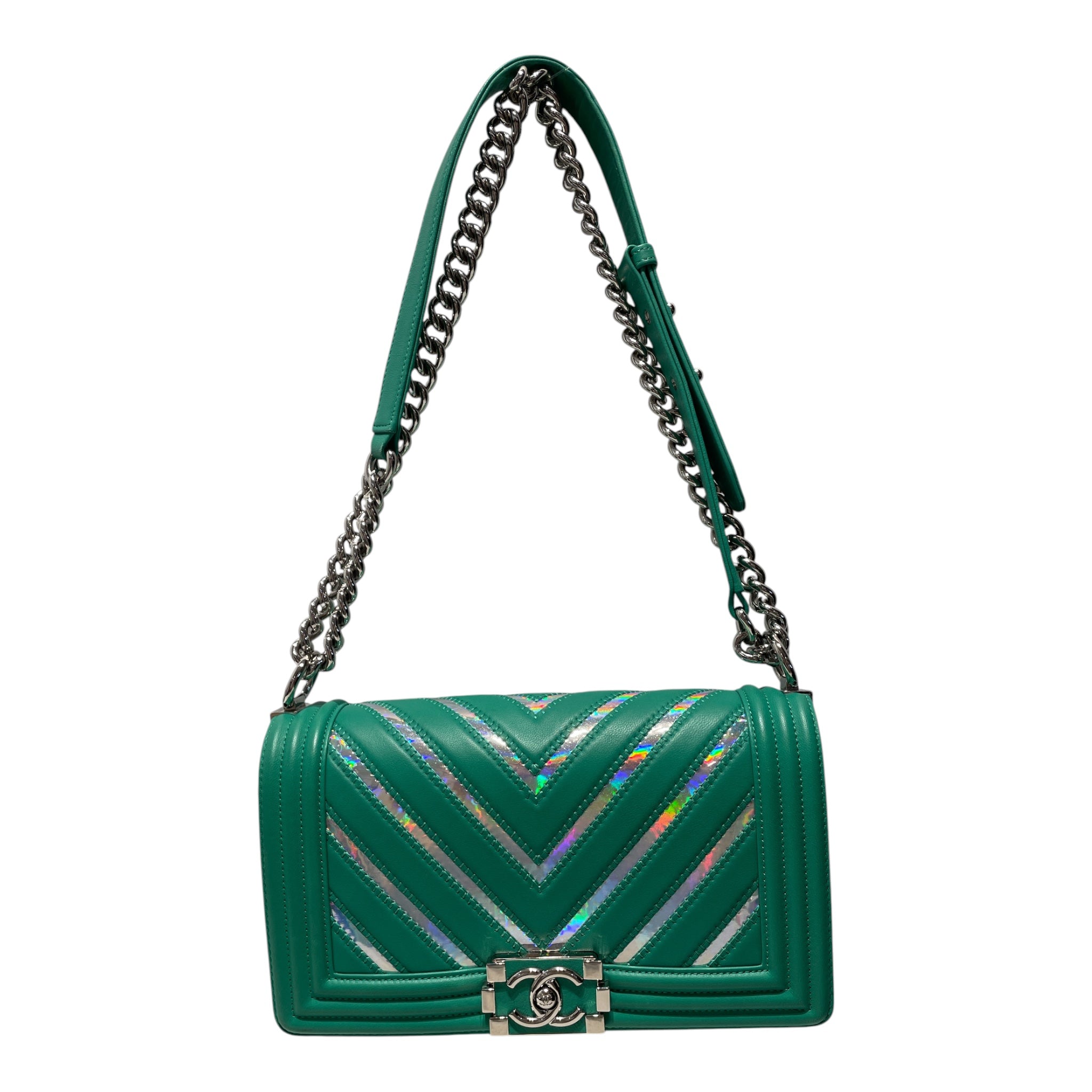 CHANEL/Cross Body Bag/Leather/GRN/Chanel Chevron Reflective Bag view 1