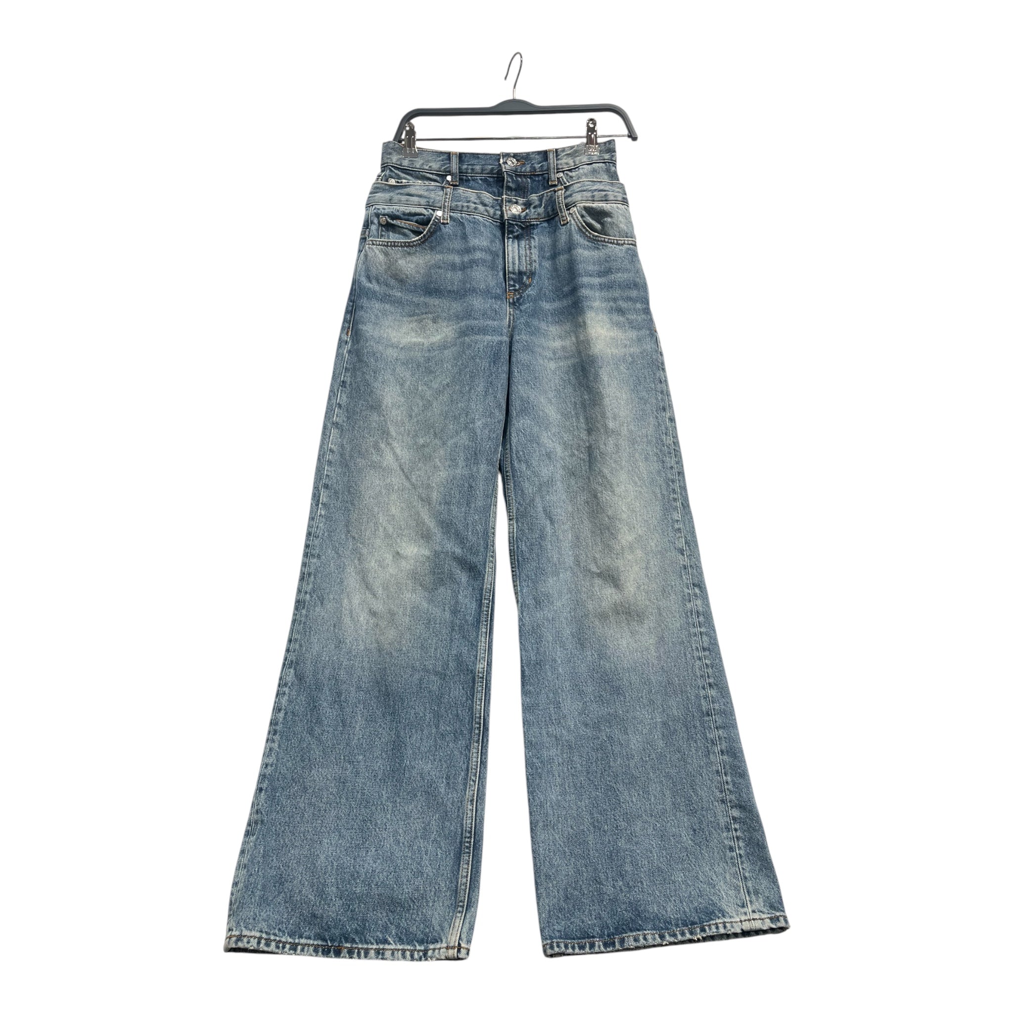 sandro/Wide Leg Pants/38/Cotton/BLU/High-waisted/double waist view 1