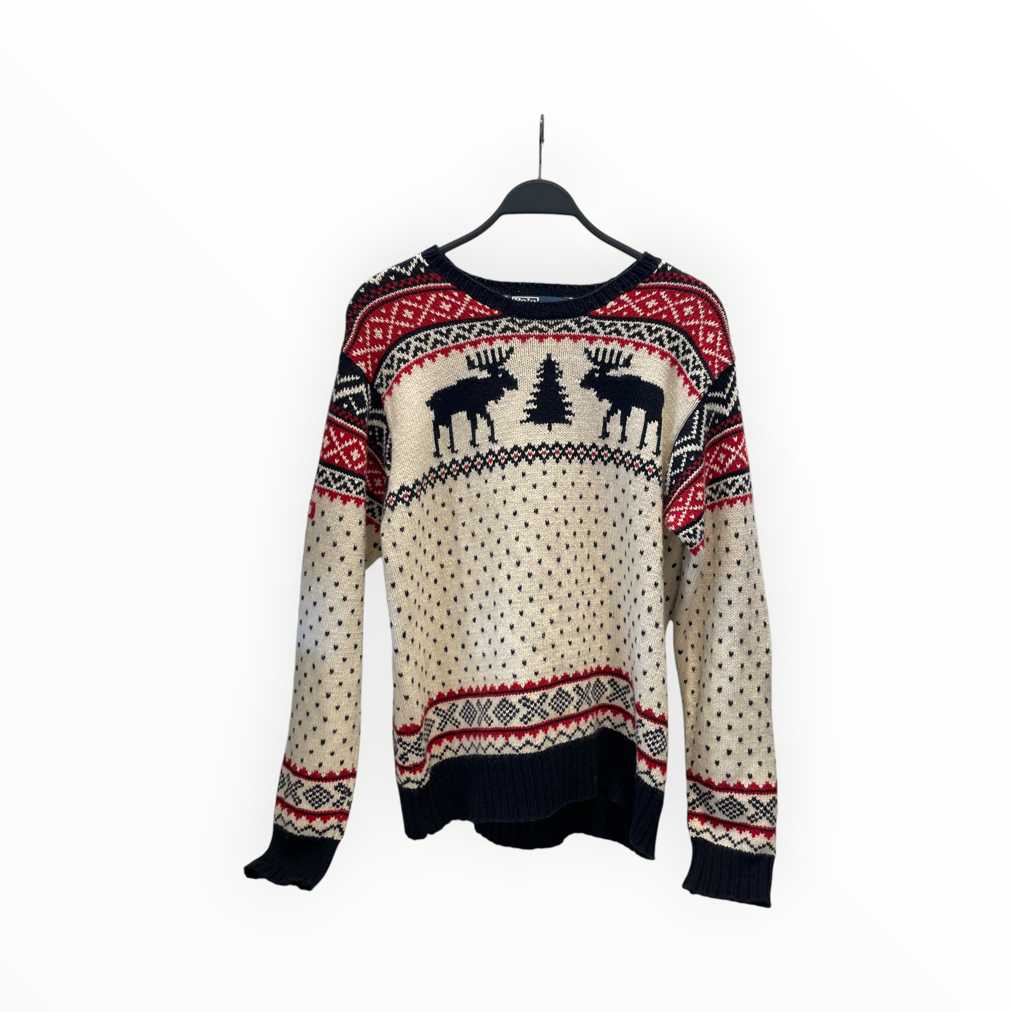 POLO RALPH LAUREN/Sweater/L/Animal Pattern/Cotton/NVY/VINTAGE MOOSE ANGORA SWEATER view 1