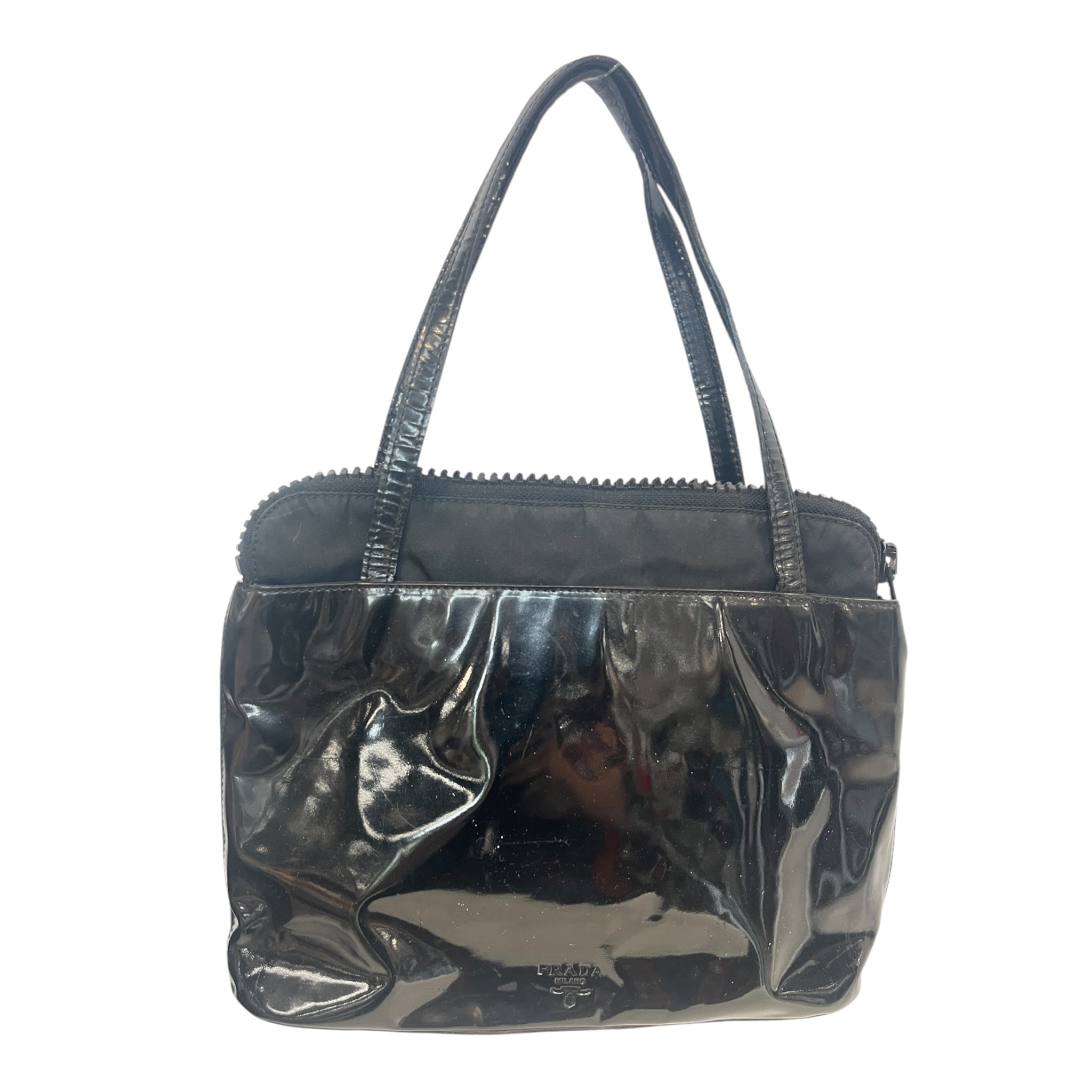 PRADA/Hand Bag/Leather/BLK/VINTAGE 90S SPAZZOLATO view 1