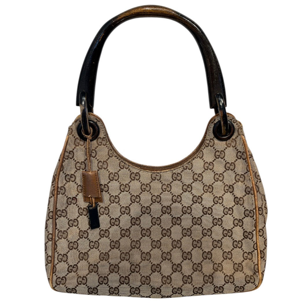 GUCCI/Hand Bag/Monogram/Cotton/BEG/WOOD HANDLE HOBO BAG view 1