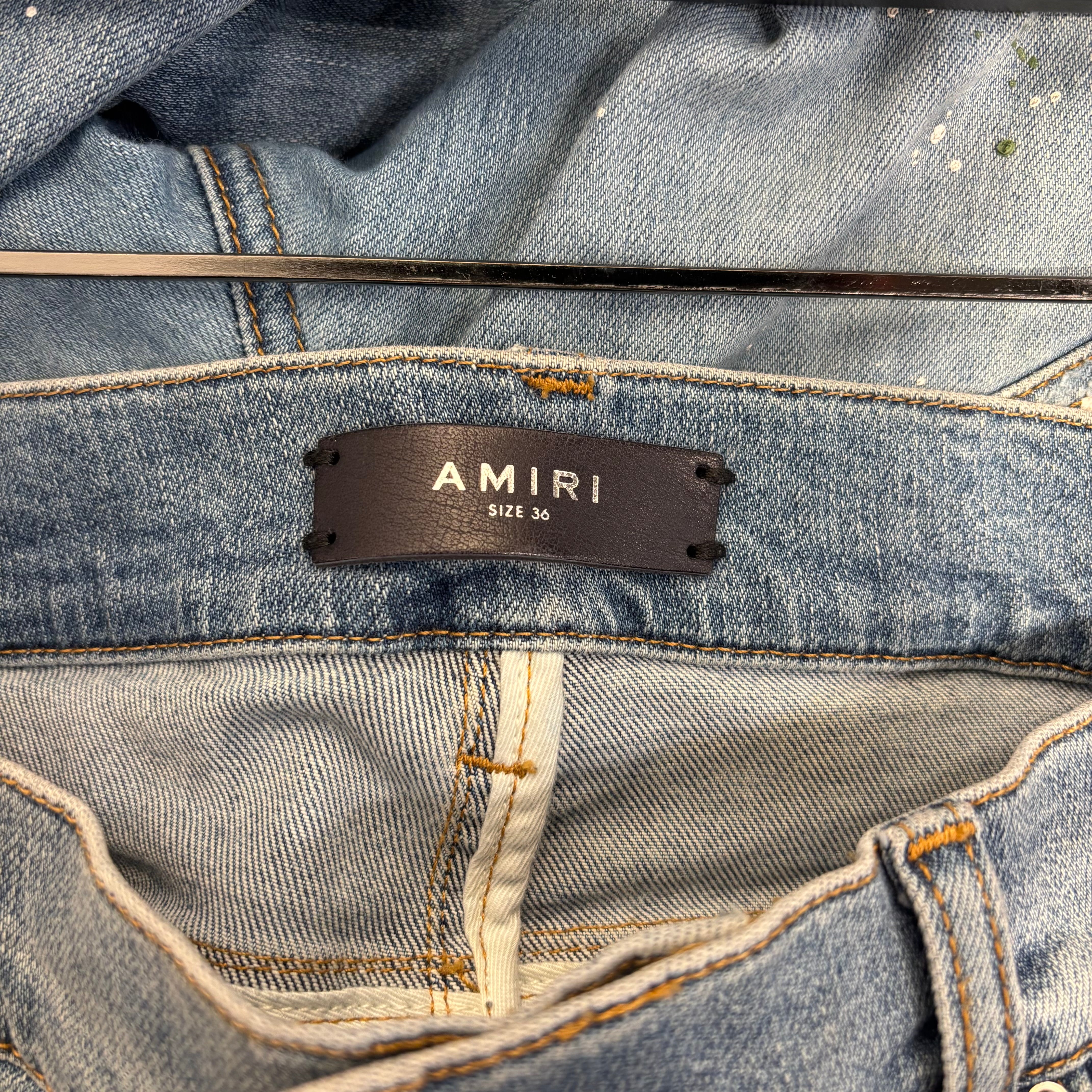 AMIRI/Skinny Pants/36/Denim/BLU/patch and paint splatter view 3