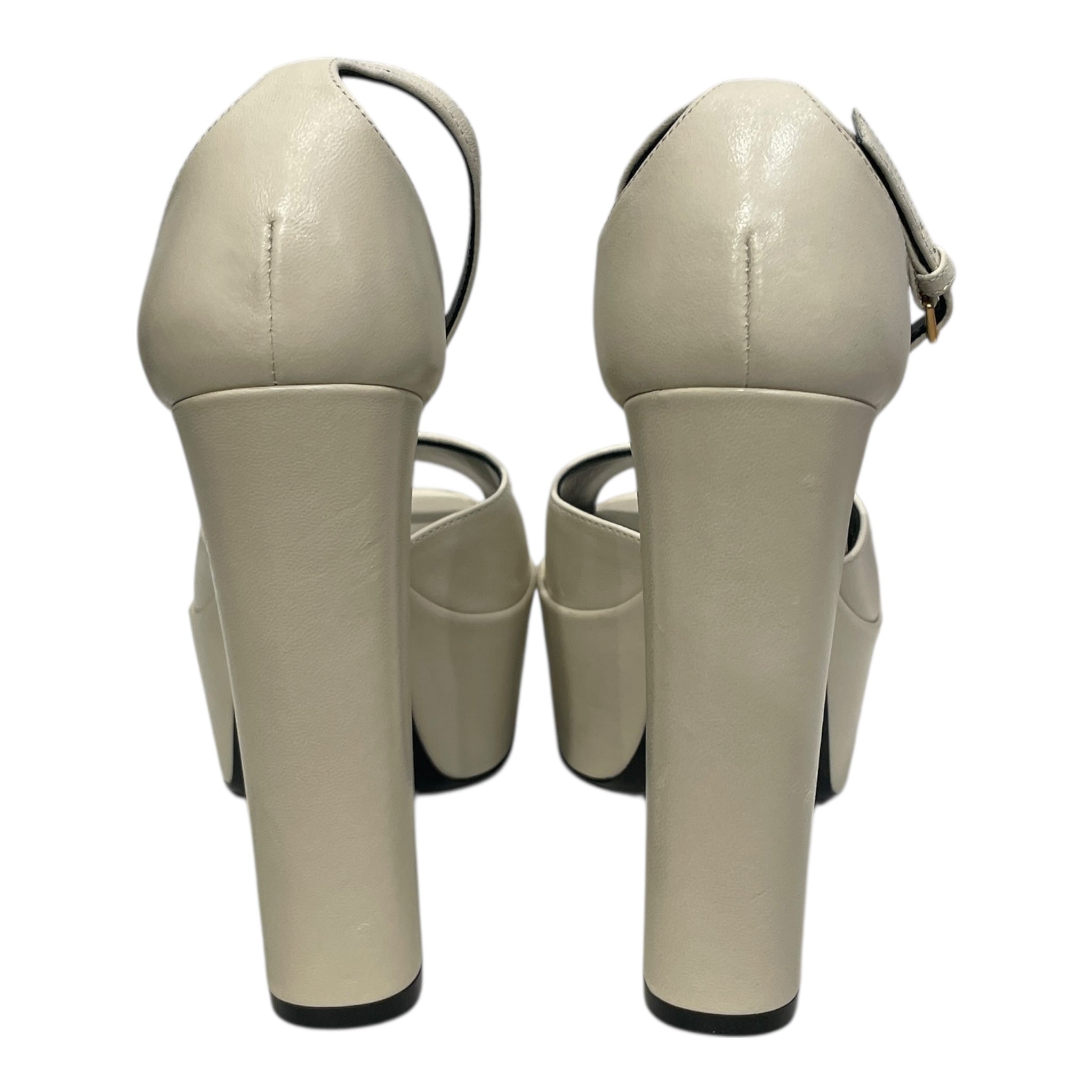SAINT LAURENT/Heels/EU 38/Leather/WHT/PLATFORM ANKLE BUCKLE HEEL view 3