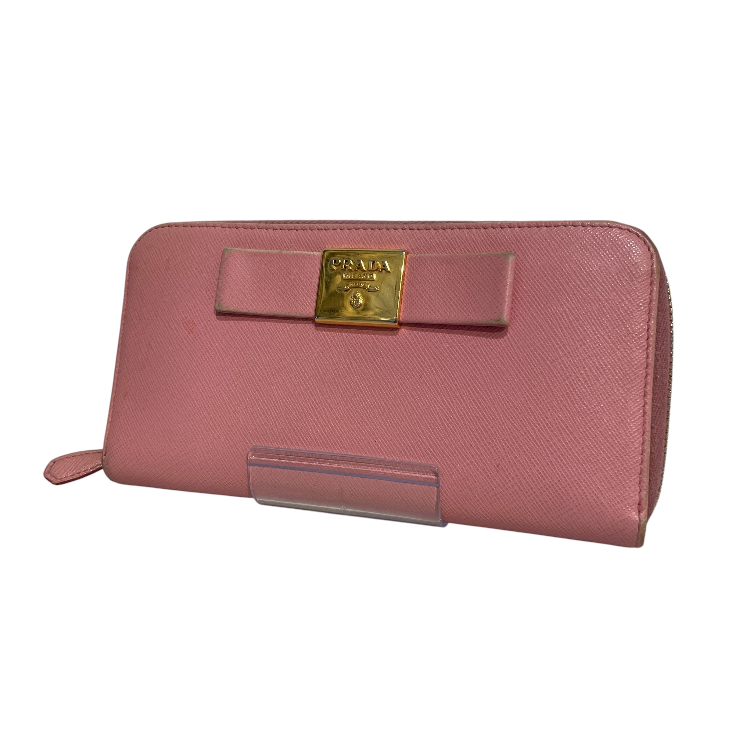 PRADA/Long Wallet/Leather/PNK/Saffiano Leather Bow Zip view 1