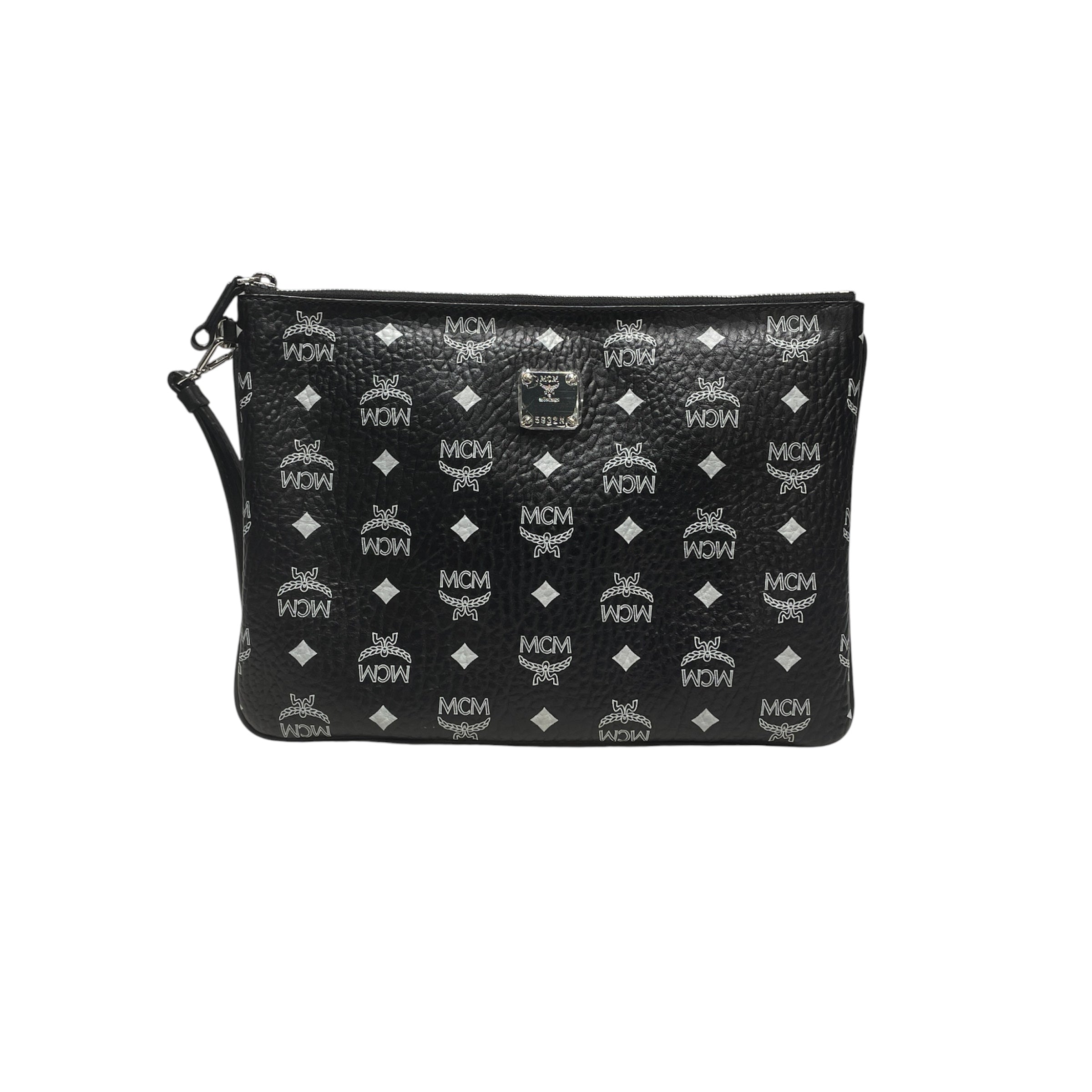 MCM/Pouch/Leather/BLK/blk wht view 1