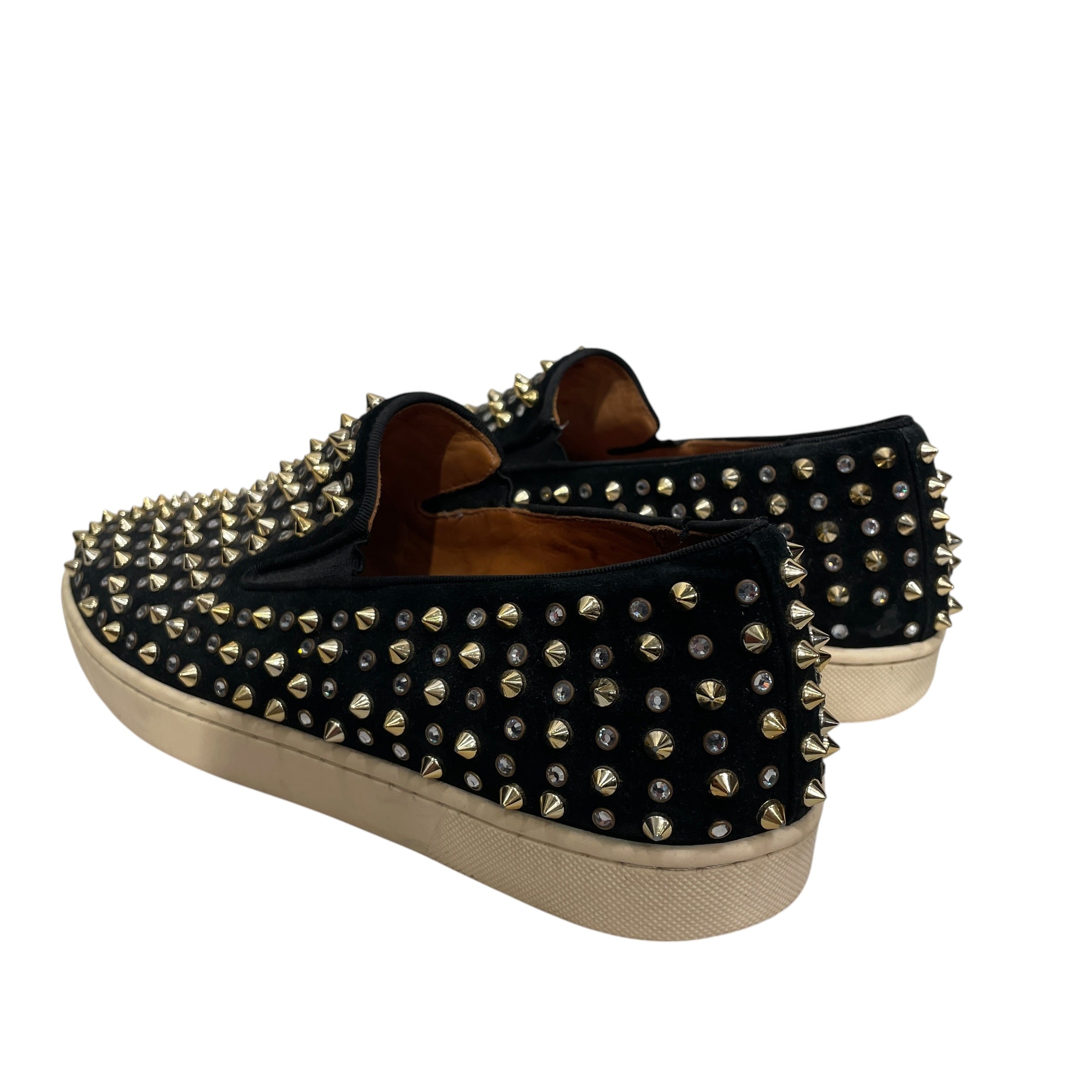 Christian Louboutin/Low-Sneakers/EU 44/Suede/BLK/GOLD STUDS/PEARL STUDS view 2