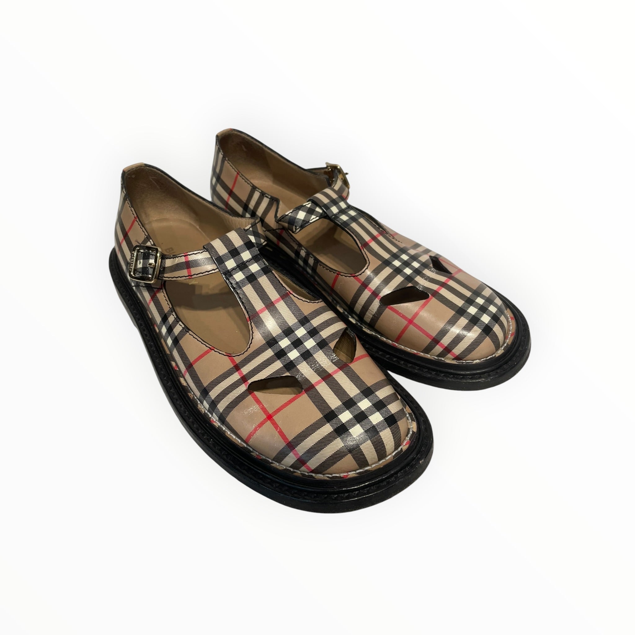 BURBERRY LONDON/Shoes/EU 39.5/Hombre Check/Leather/CRM/HANNIE T-BAR SHOES view 1