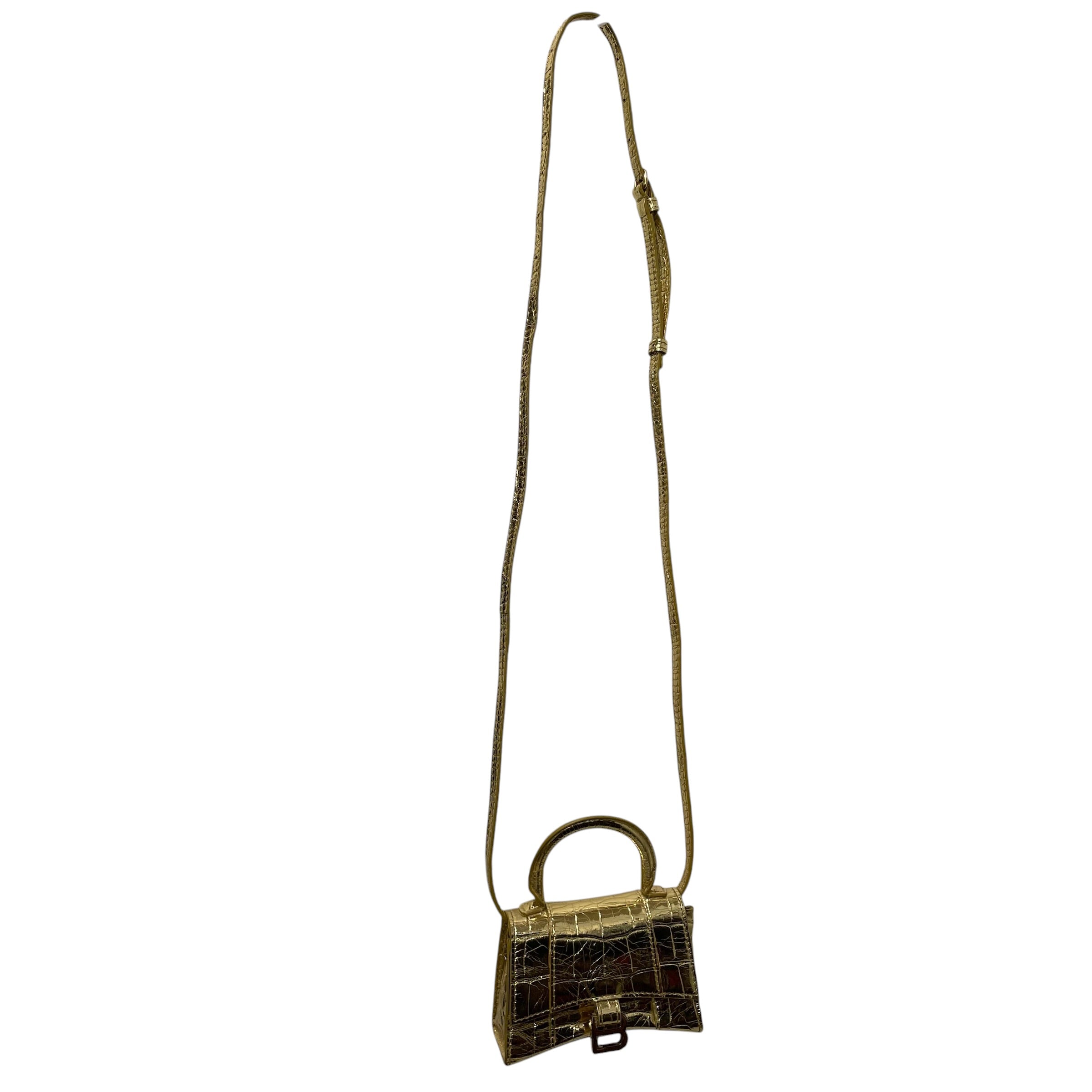 BALENCIAGA/Cross Body Bag/GLD/HOURGLASS MINI CROCODILE EMBOS view 1