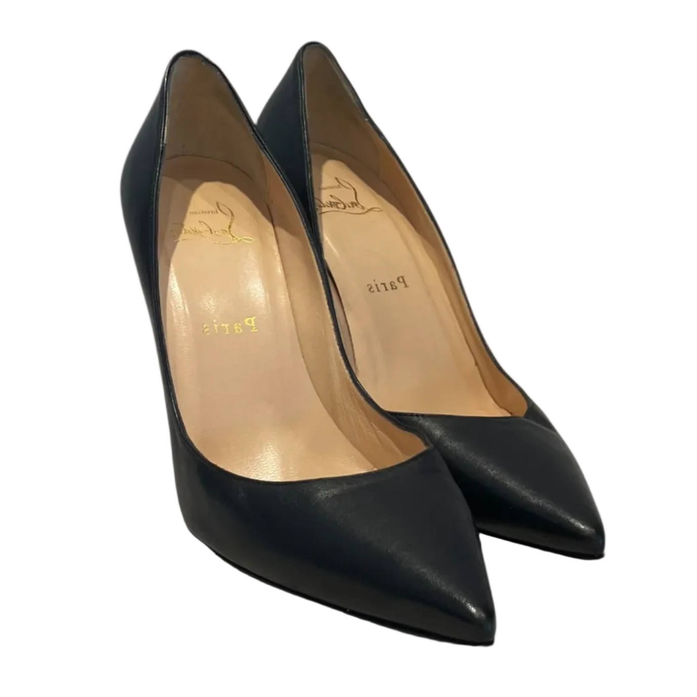 Christian Louboutin/Heels/EU 38/Leather/BLK/pointed pumps red bottom view 1