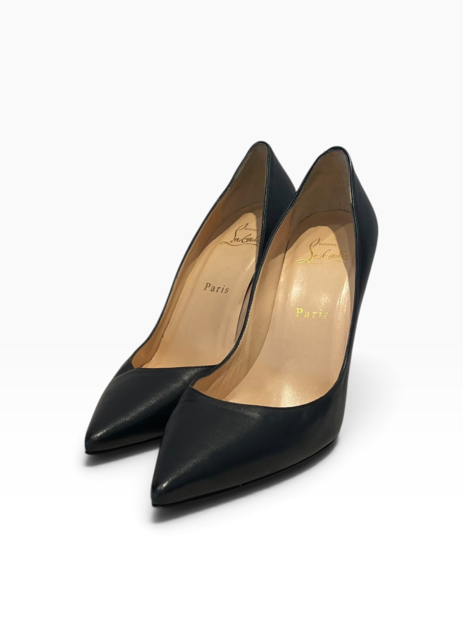 Christian Louboutin/Heels/EU 38/Leather/BLK/pointed pumps red bottom view 1