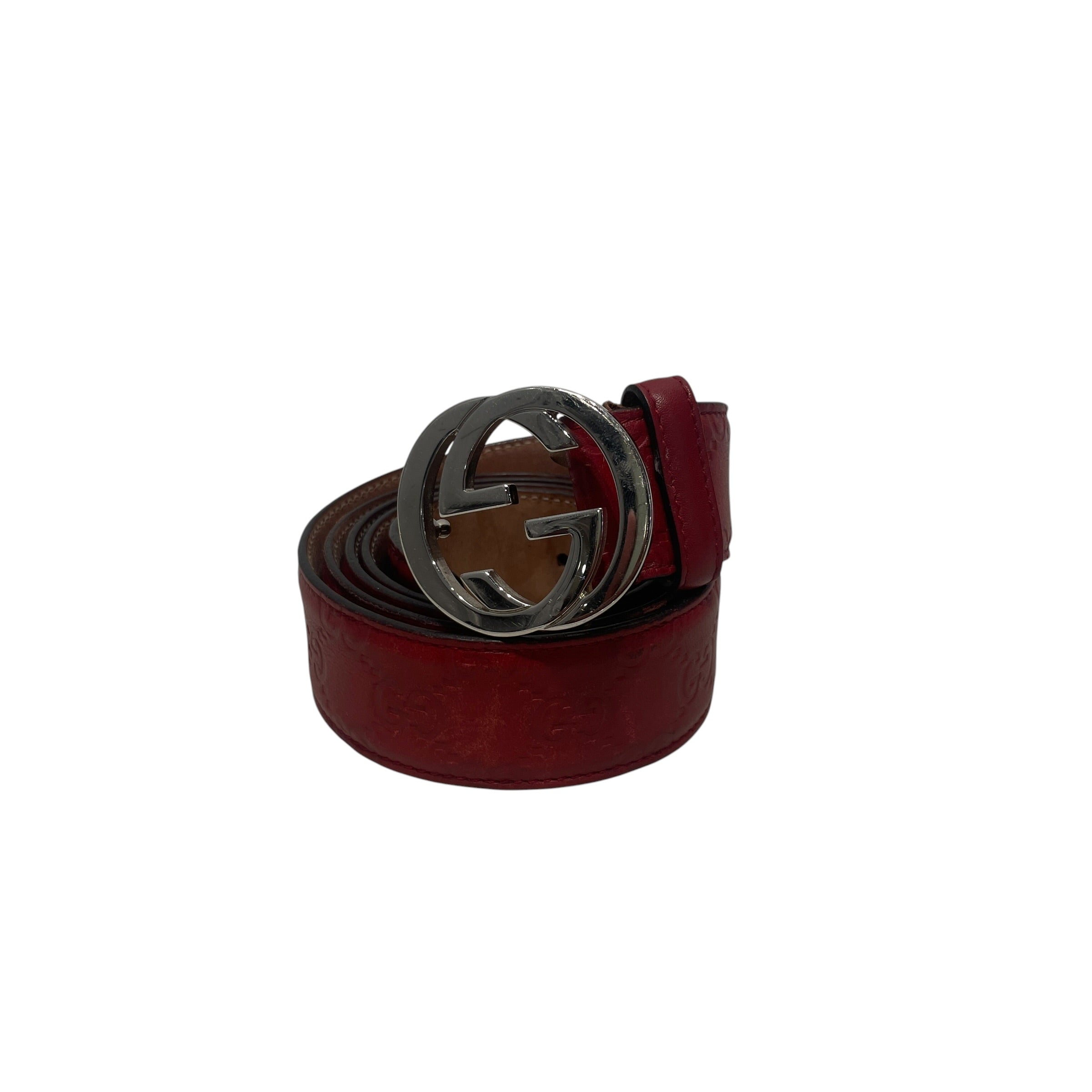 GUCCI/Belt/Monogram/Leather/RED/M's/ view 1