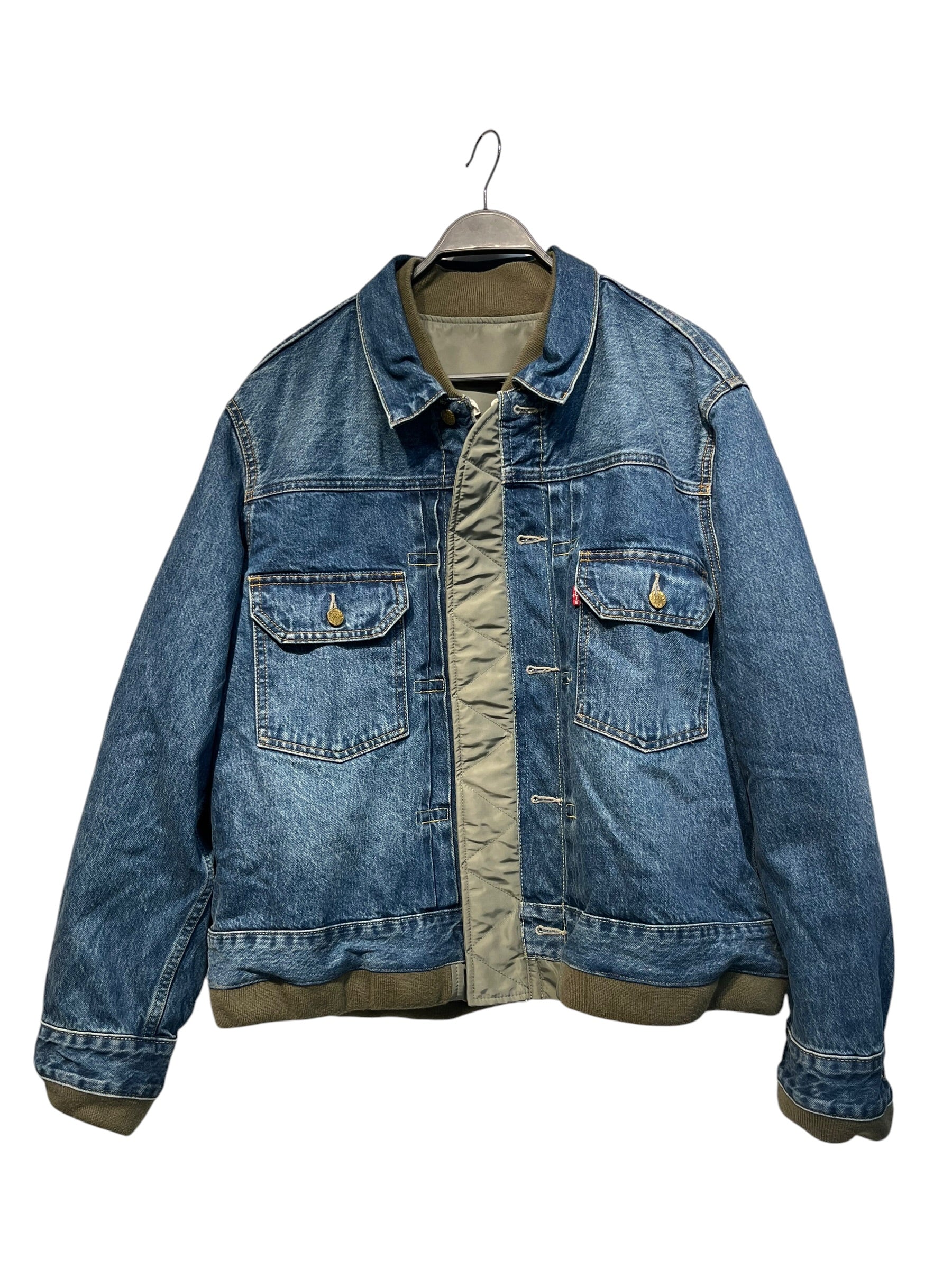 Levi's/Sacai/Denim Jkt/L/Cotton/IDG/revrsble grn bomber blu denim view 1