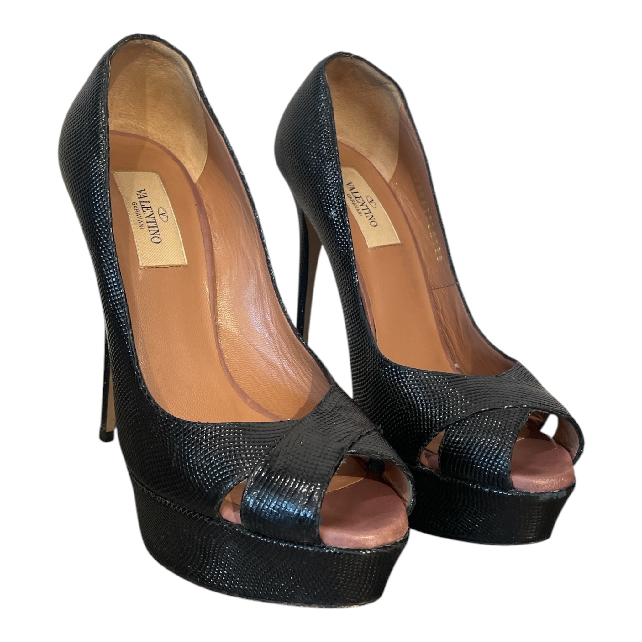 VALENTINO/Heels/EU 38/Leather/BLK/TEXTURED LEATHER view 1