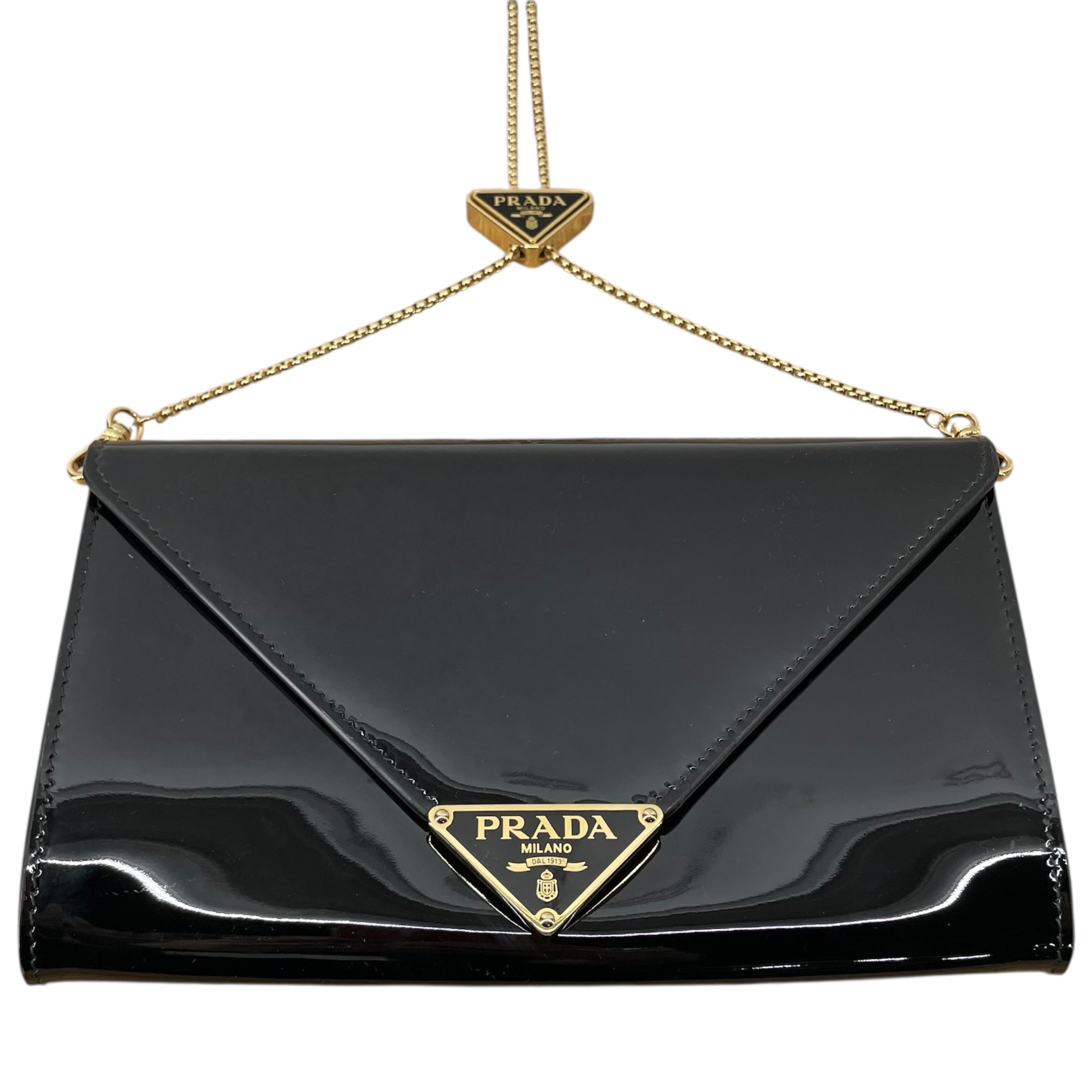 PRADA/Hand Bag/Leather/BLK/PATENT LEATHER ENVELOPE BAG view 1