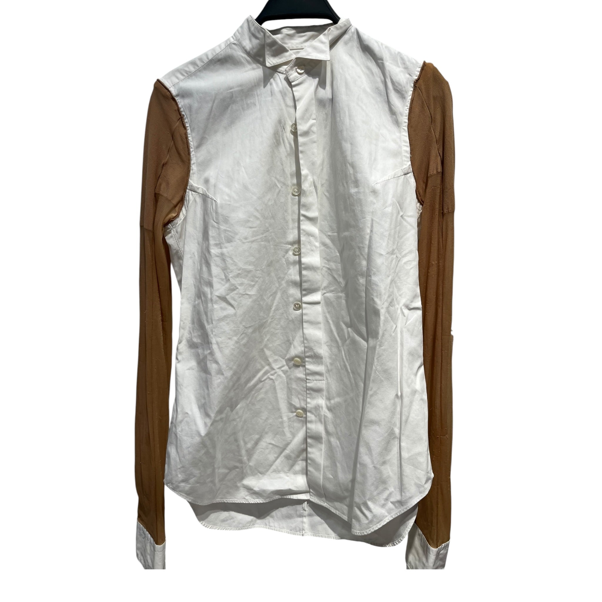 JUNYA WATANABE COMME des GARCONS/LS Blouse/S/Cotton/WHT/Hybrid Mesh Sleeve view 1