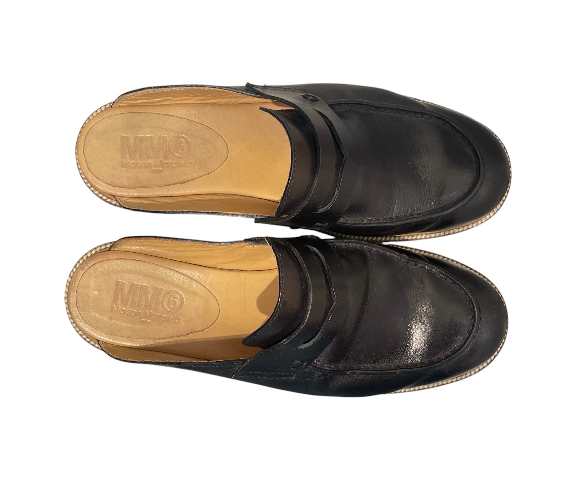 MM6/Shoes/EU 39/Leather/BLK/plaform leather mules view 3