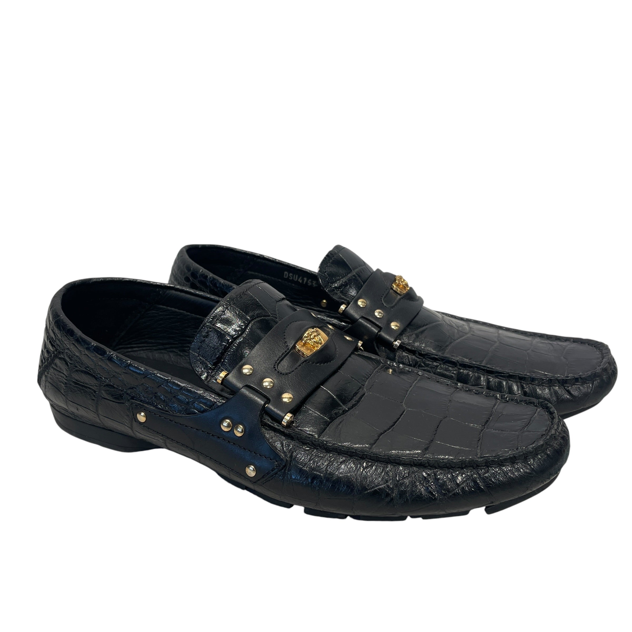 VERSACE/Loafers/EU 42.5/Leather/BLK/CROC/STUDDED ACCENTS view 1