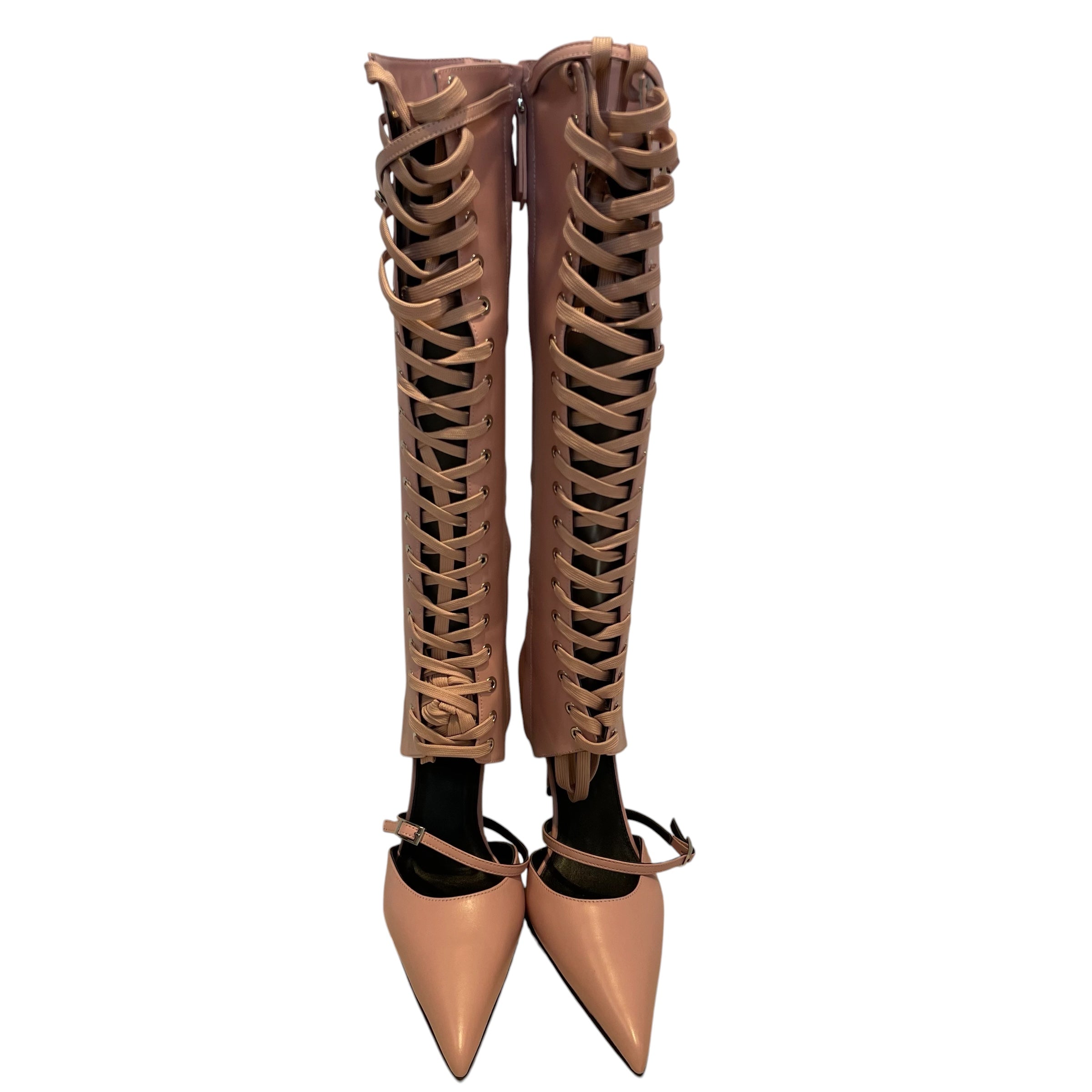 FANCI CLUB/Heels/US 6/Leather/PNK/OSTRICH CALF HIGH/LACE UP view 3
