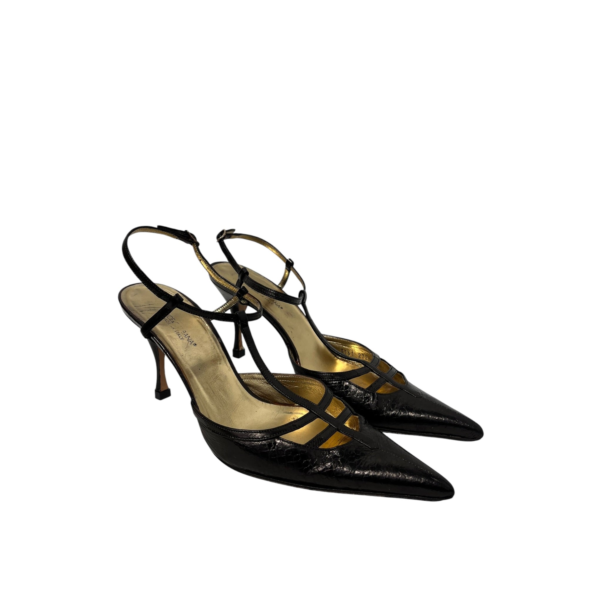 DOLCE&GABBANA/Heels/EU 40/Leather/BRW/Ankle Strap/gold sole pointed toe view 4