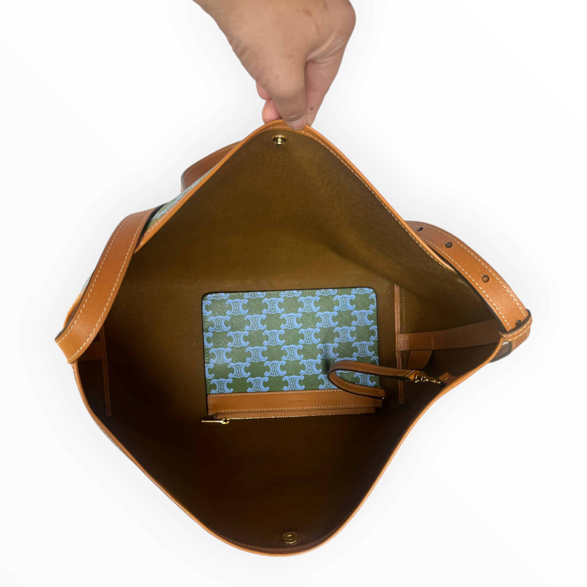 CELINE/Tote Bag/Monogram/Leather/GRN/TRIOMPHE BAG W/ POUCH view 5