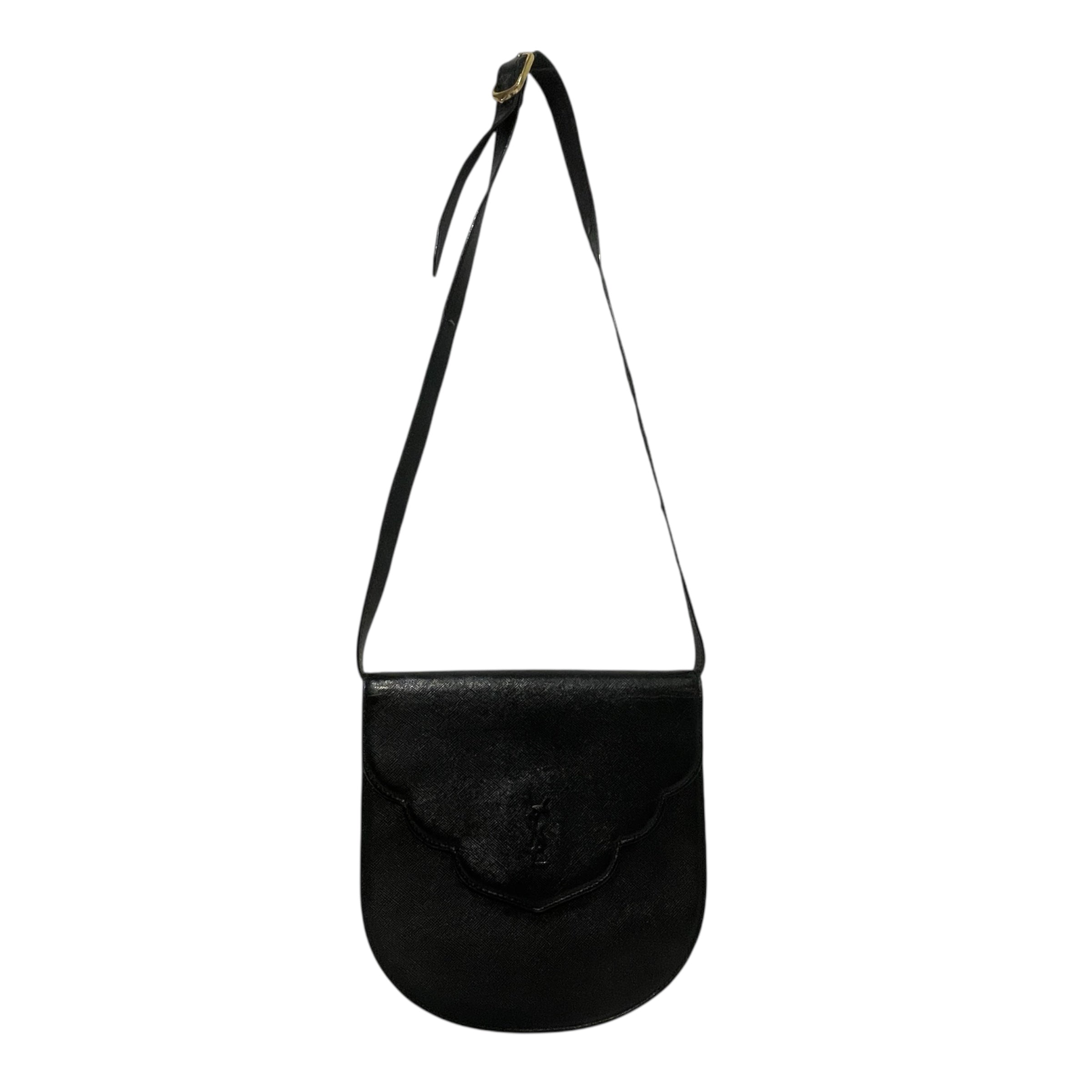 YVES SAINT LAURENT/Cross Body Bag/Leather/BLK/Saffiano Flap Bag view 1