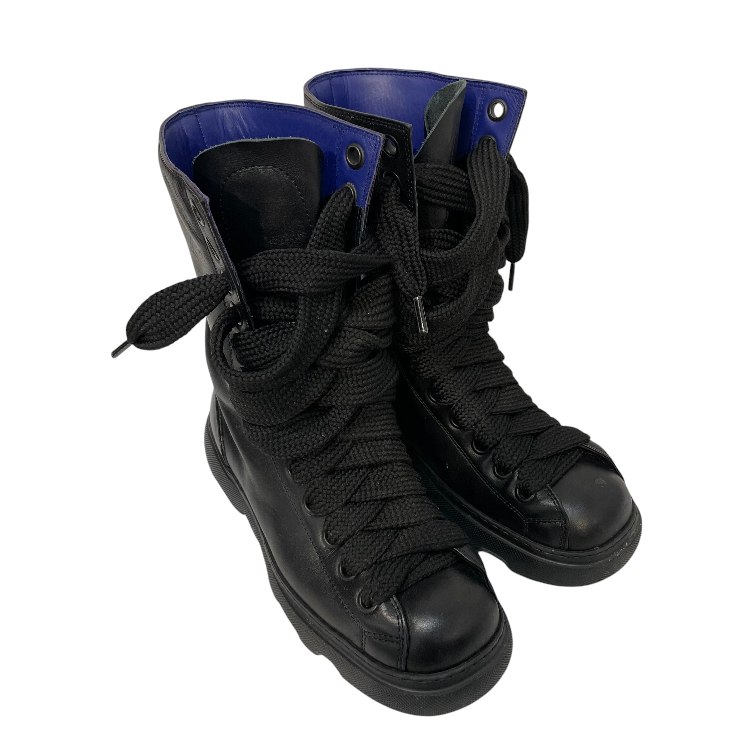 BURBERRY/Lace Up Boots/EU 37/Leather/BLK/thick lace combat boots view 1