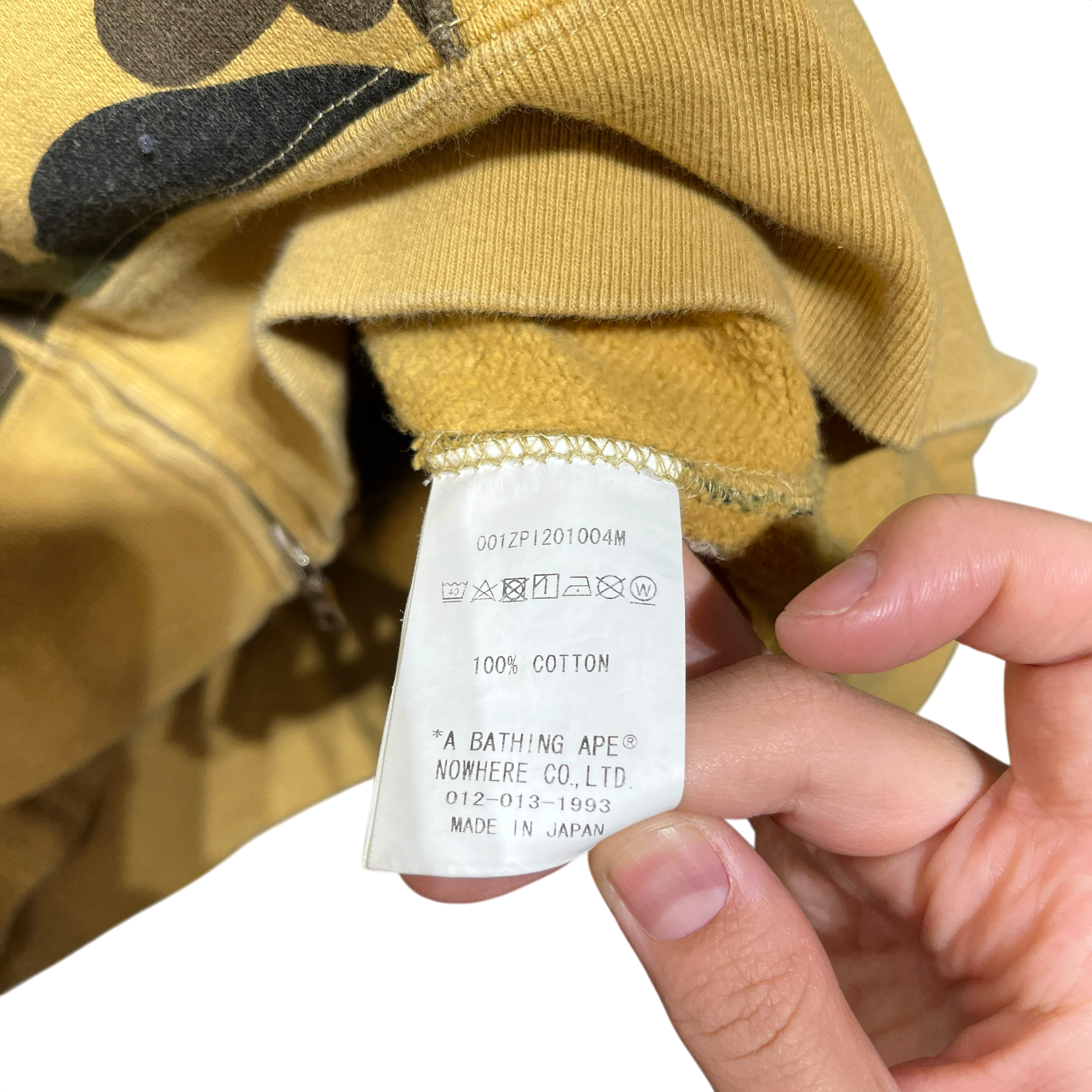 A BATHING APE/Zip Up Hoodie/XXL/Cotton/YEL/camo zip up view 3