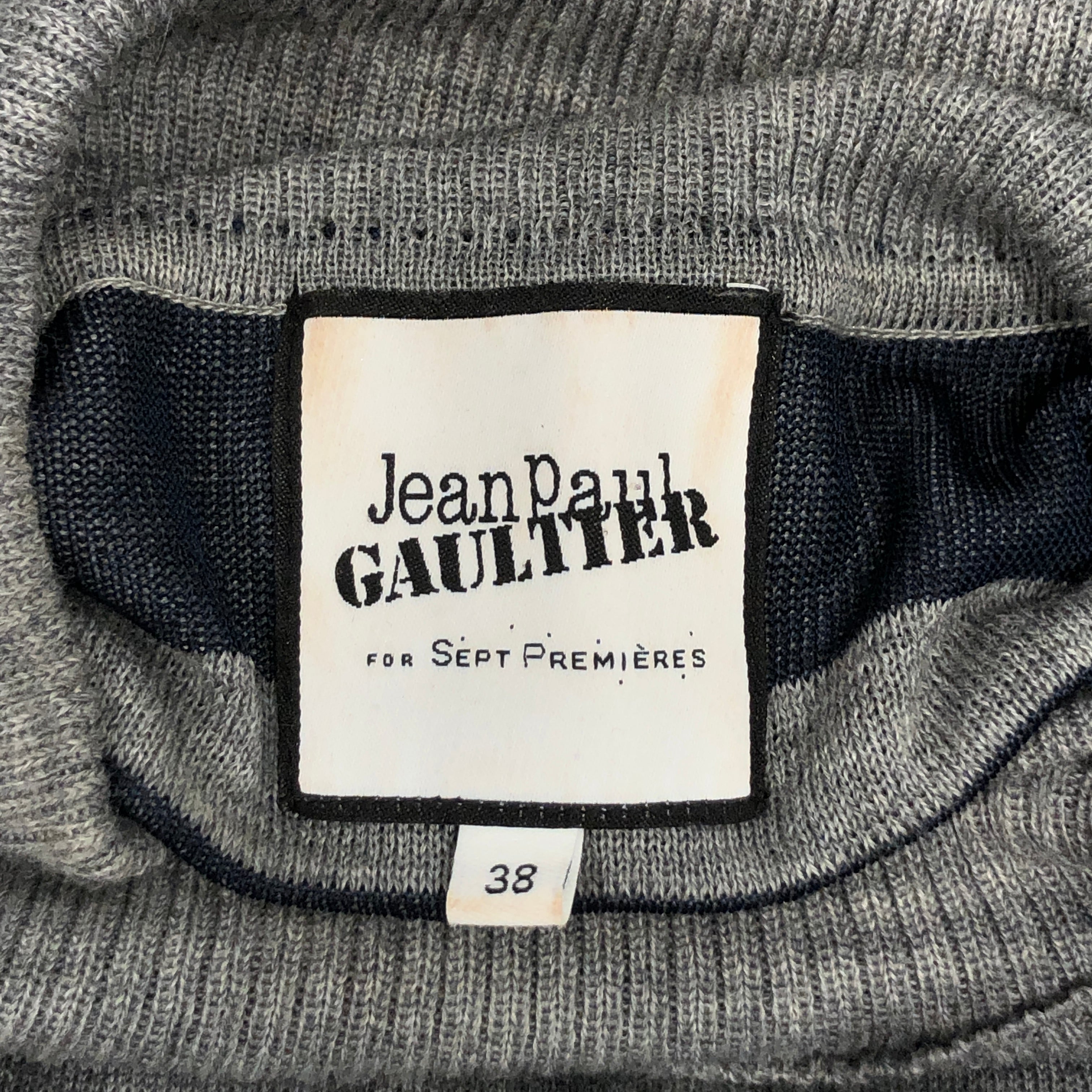 Jean Paul Gaultier/LS Dress/32/Stripe/Wool/GRY/Midi Length/nvy/gry turtleneck #7 view 3