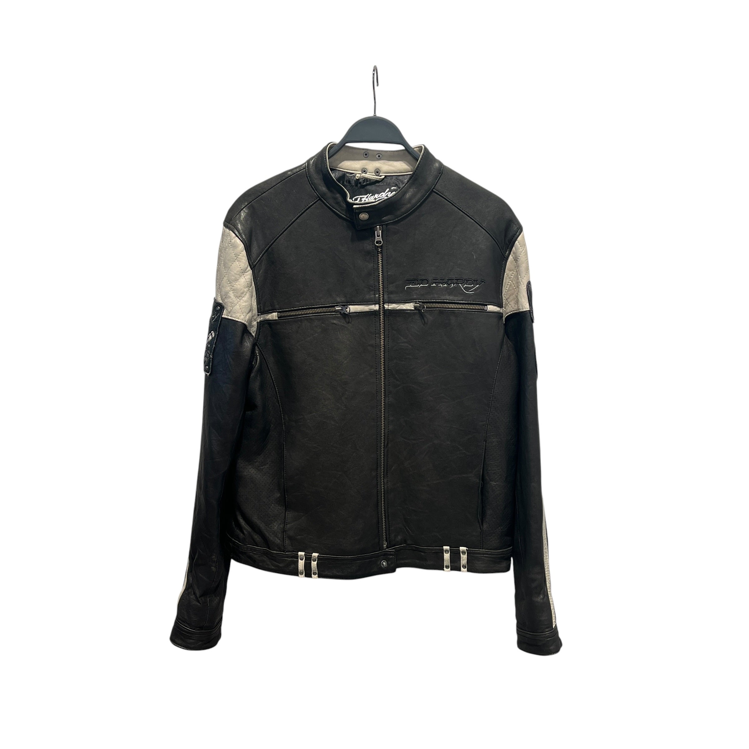 Ed Hardy/Leather Jkt/L/Leather/BLK/LIVE TO RIDE JOLLY ROGER STRIP view 1