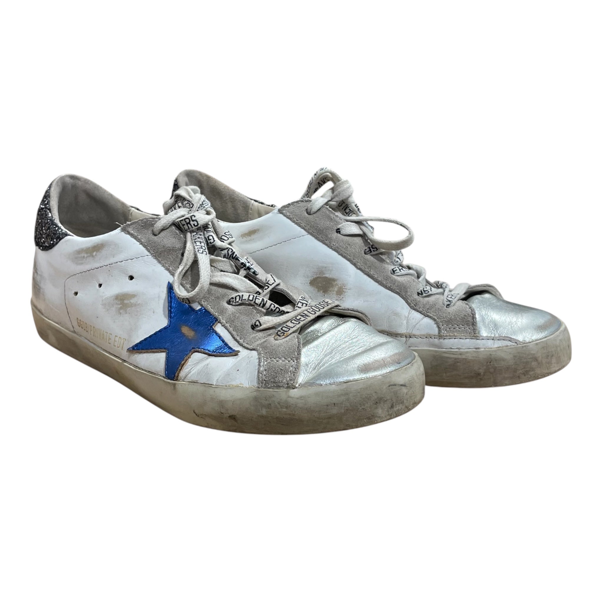 GOLDEN GOOSE/Low-Sneakers/US 7.5/Glitter/Leather/WHT/GoldenGoose SuperStar GltrHeel view 1