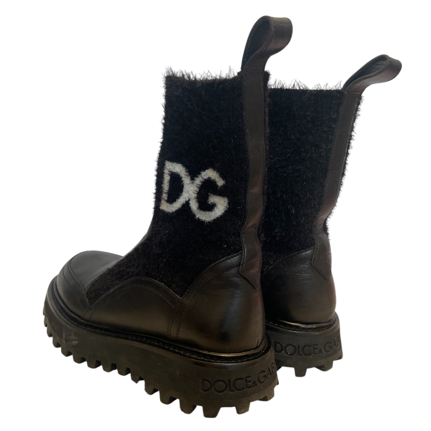 DOLCE&GABBANA/Boots/EU 37/Leather/BLK/SOCK BOOT, FUR UP TOP view 2